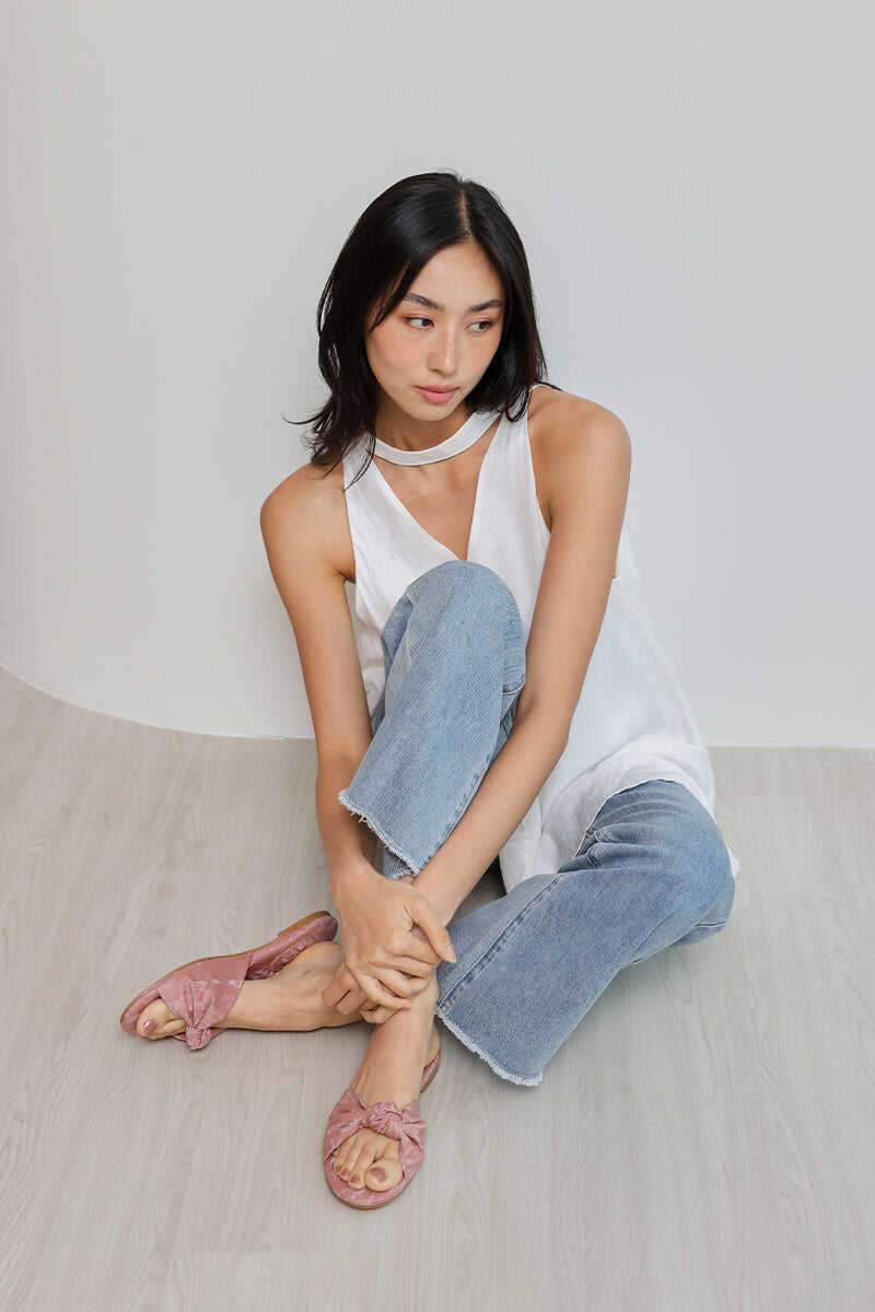 Marisse Knotted Sliders in Waterproof Satin Pink