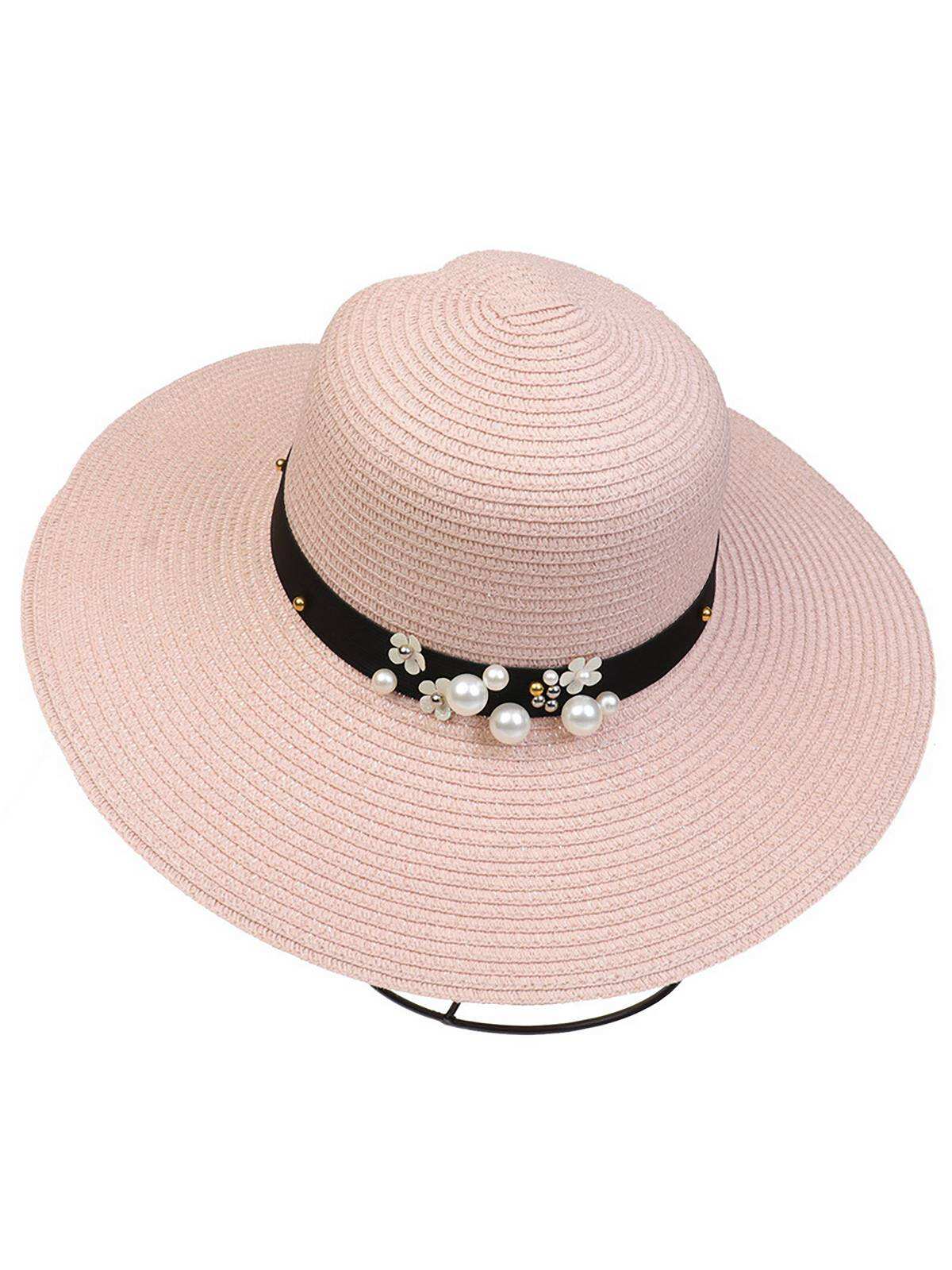 Vintage Wide Brim Foldable Sun Hat With Pearl
