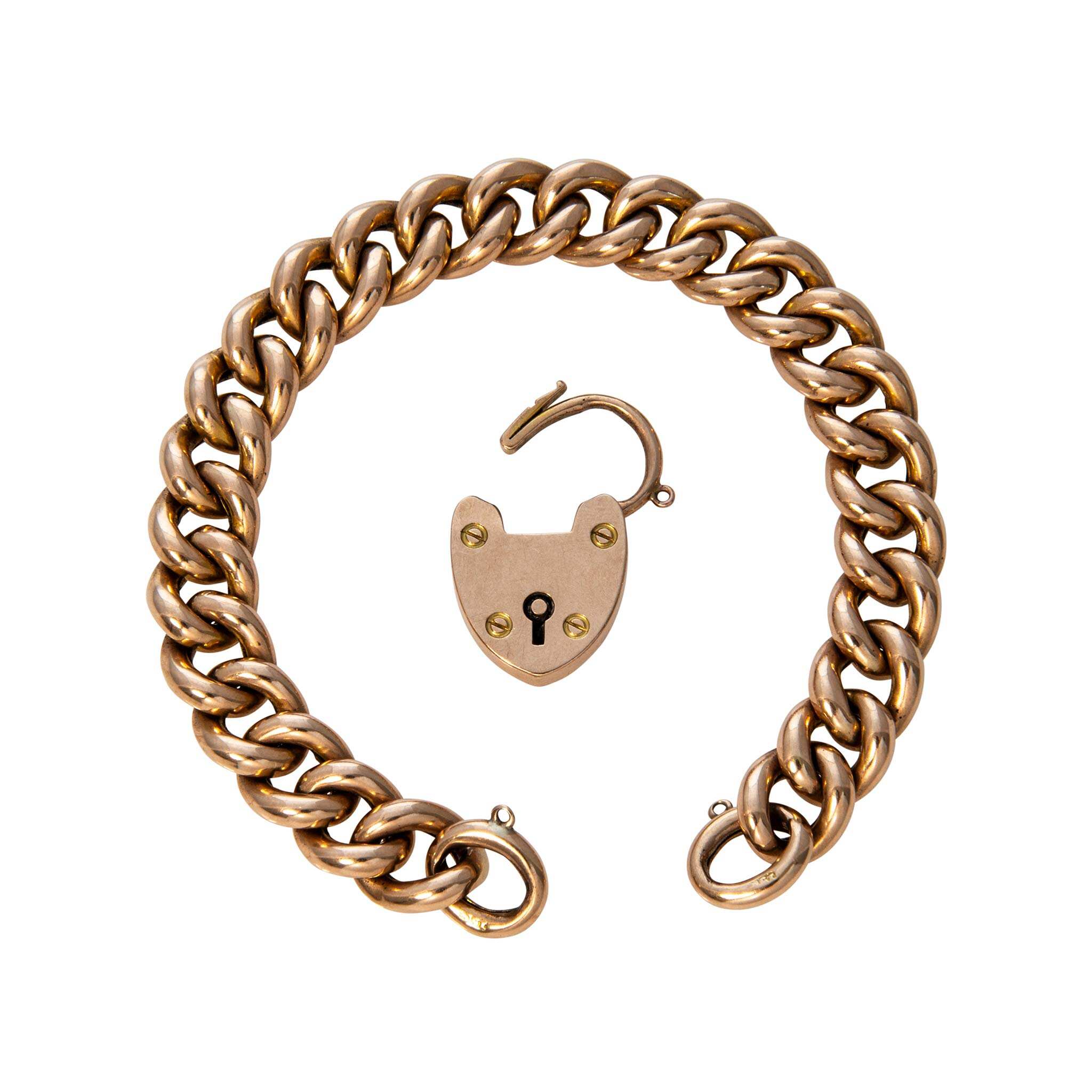 Victorian 15K Gold Heart Padlock Curb Link Bracelet