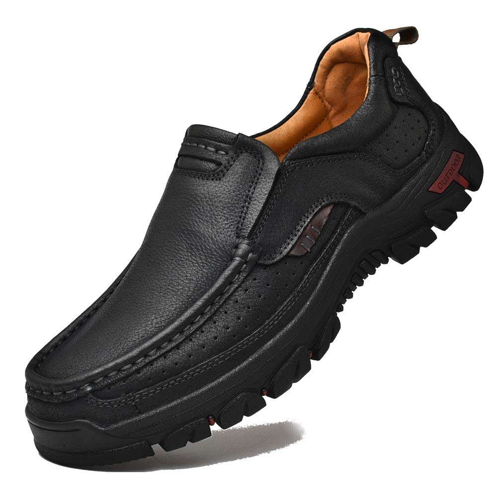 Mens Non-slip Walking Shoes Leather Lightweight Breathable Casual Loafers