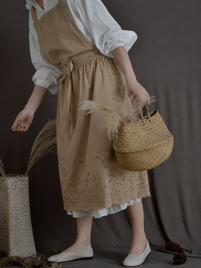 Women's Cotton Embroidered Pocket Apron