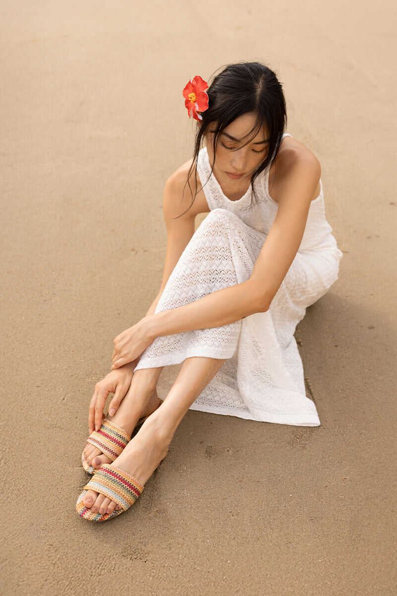 Olivian Strap-over Sliders in Multicolour Weave
