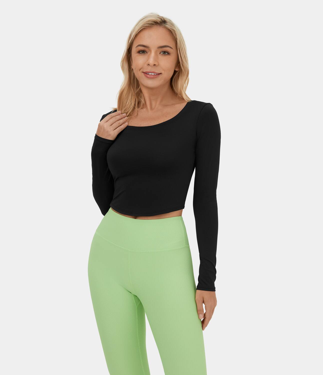 Long Sleeve Backless Cut Out Tie Back Cropped Barre Ballet Dance Sports Top