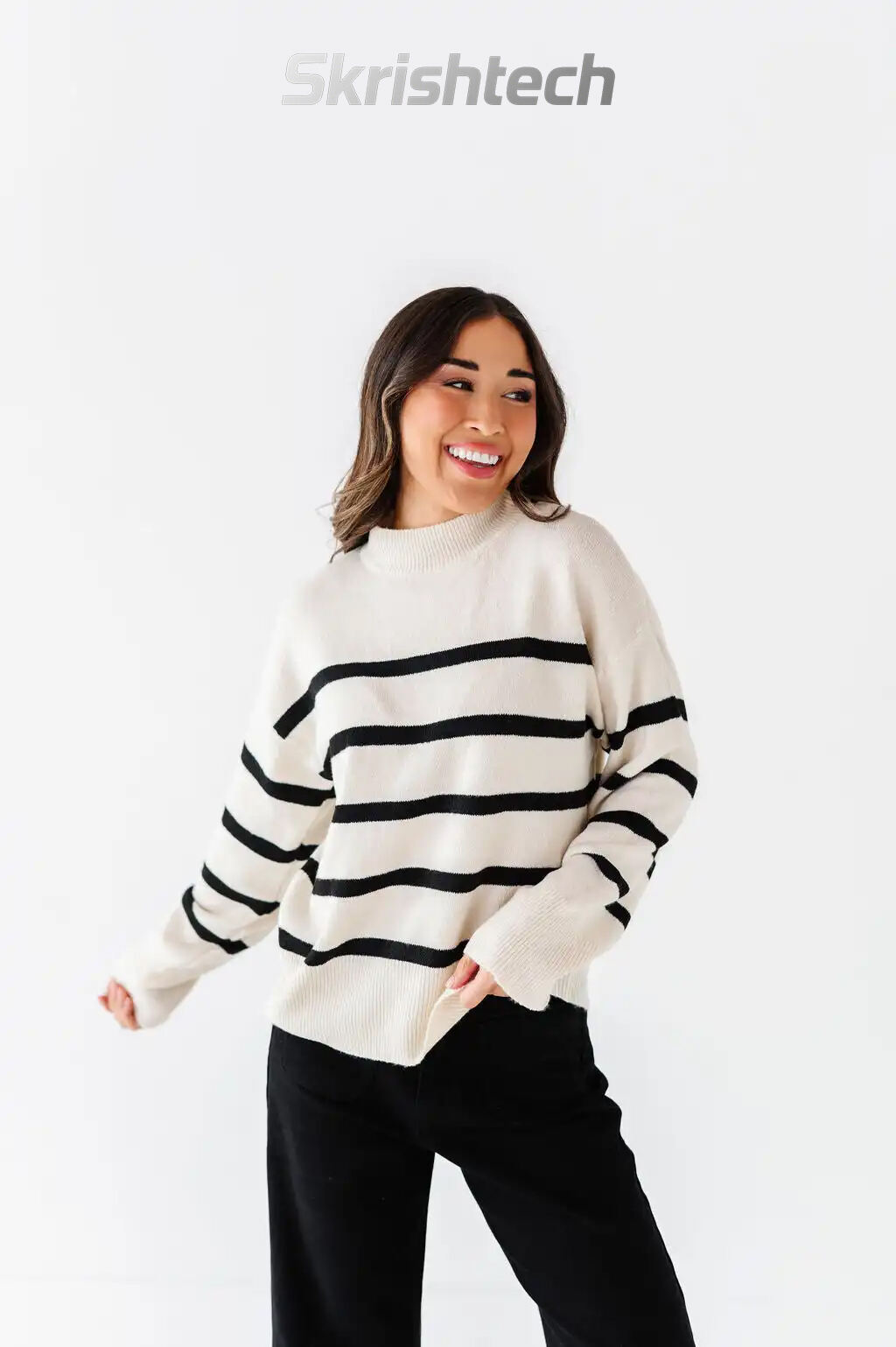 Ashton Striped Sweater in Cream