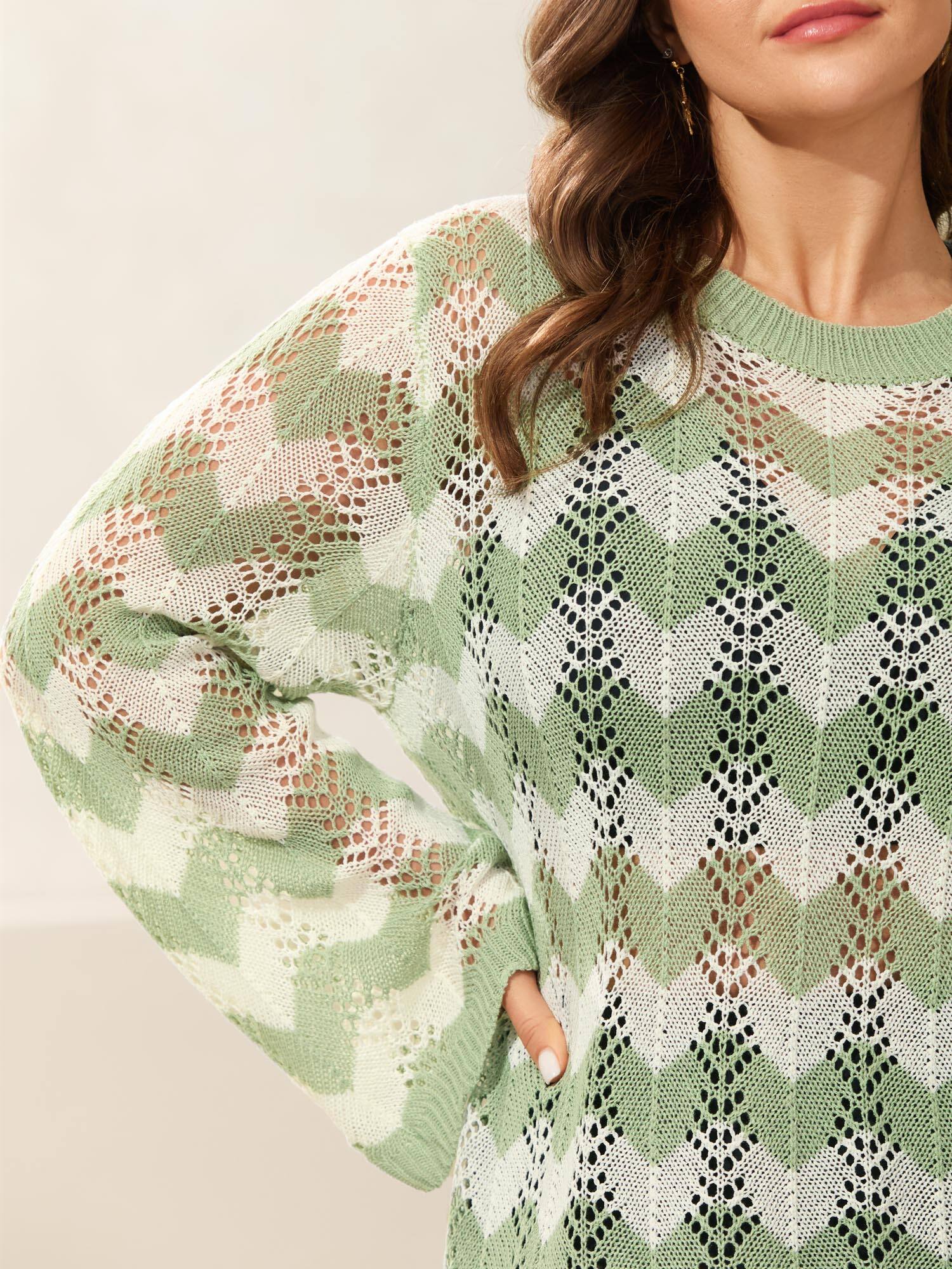 Textured Cut-Out Round Neck Pullover