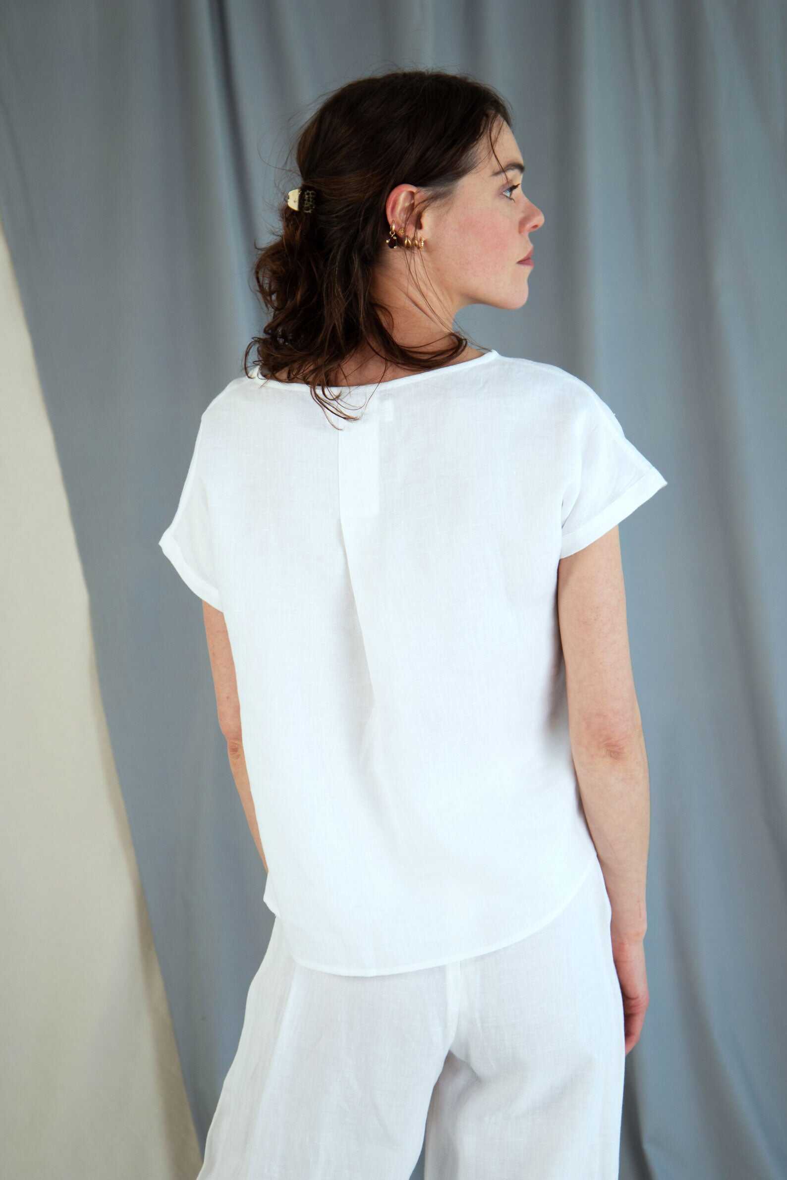 Drop shoulder linen top - White