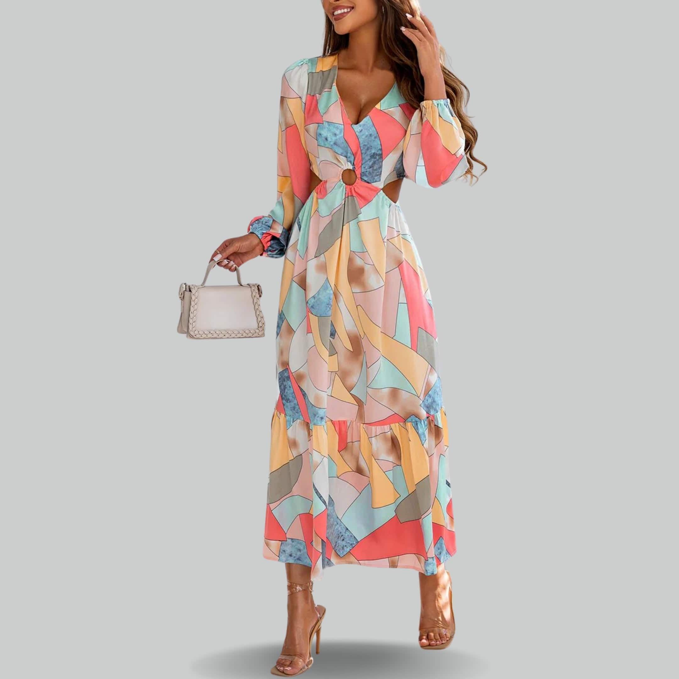 Abstract O-ring Cut out Maxi Dress