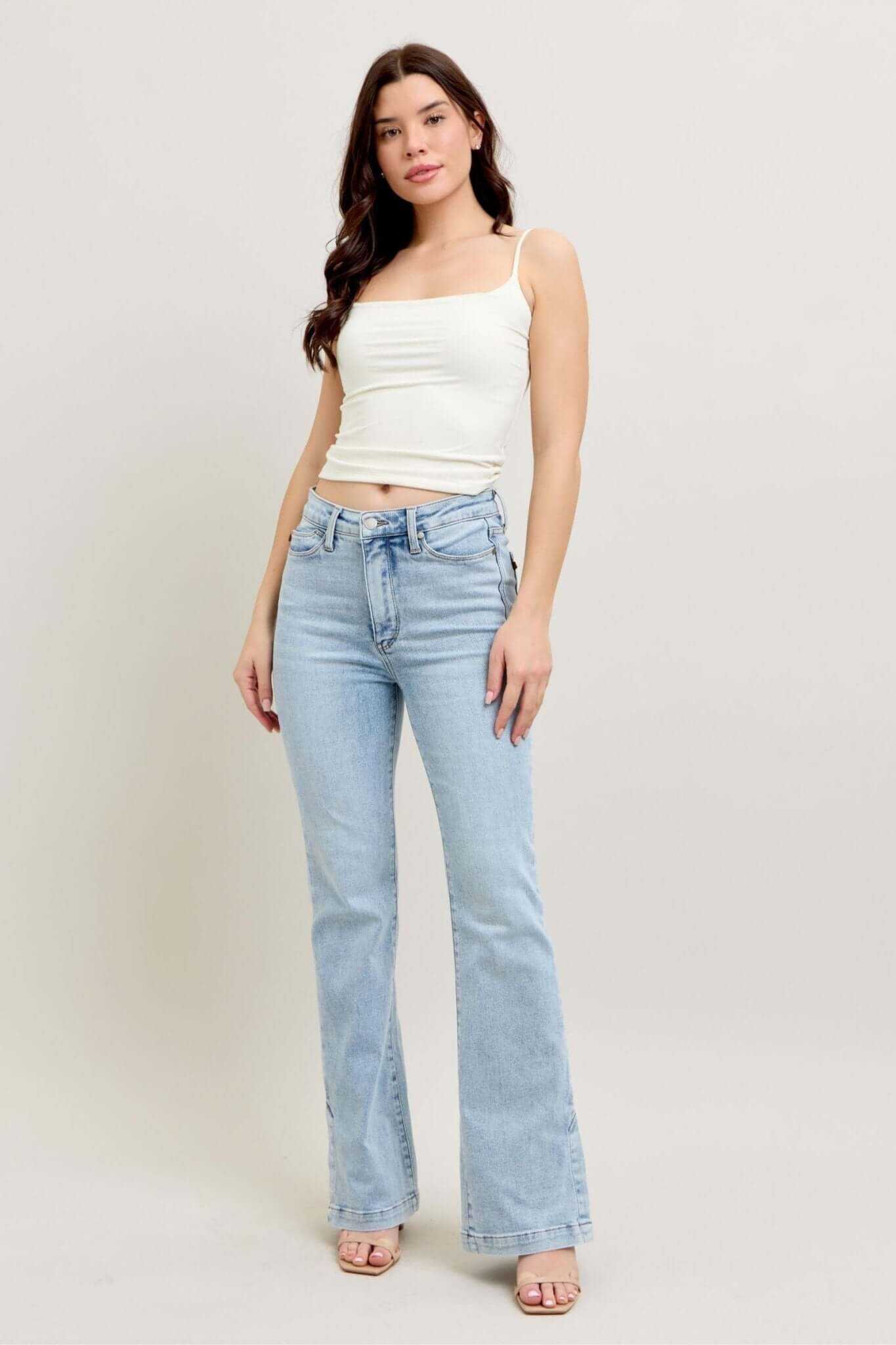 Judy Blue Vintage Wash Tummy Control Side Slit Slim Bootcut Jeans