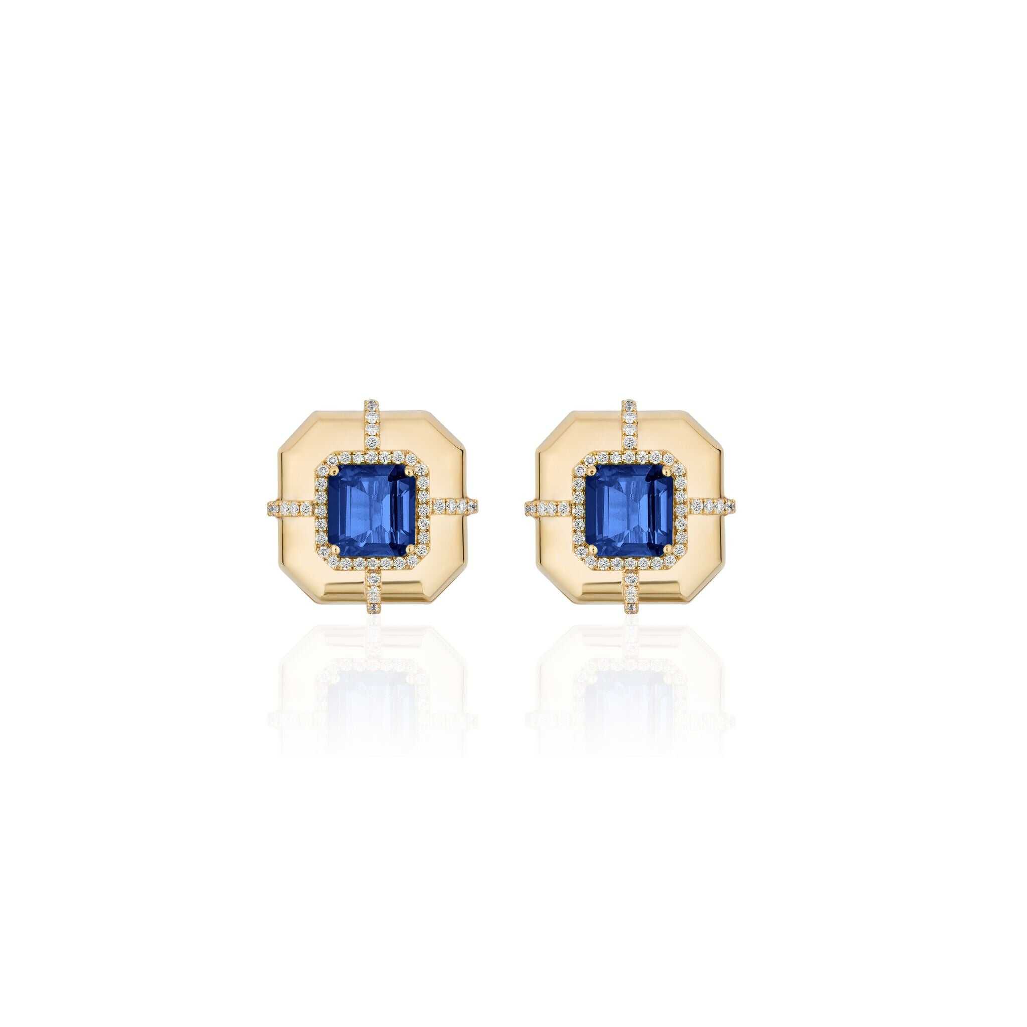 Goshwara Asscher-Cut London Blue Topaz & Diamond 18K Gold Stud Earrings