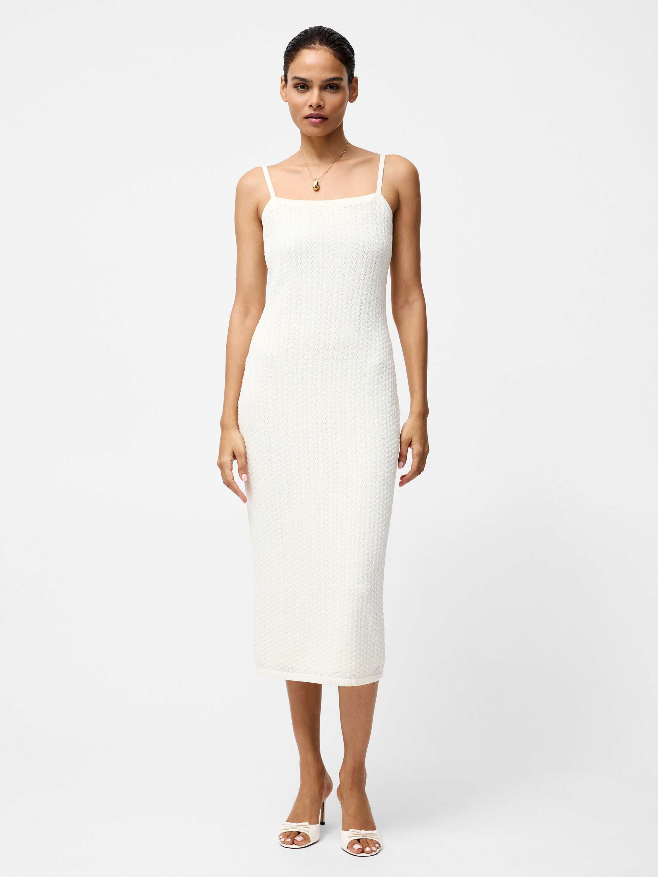 Cotton Blend Pointelle Knit Midi Dress