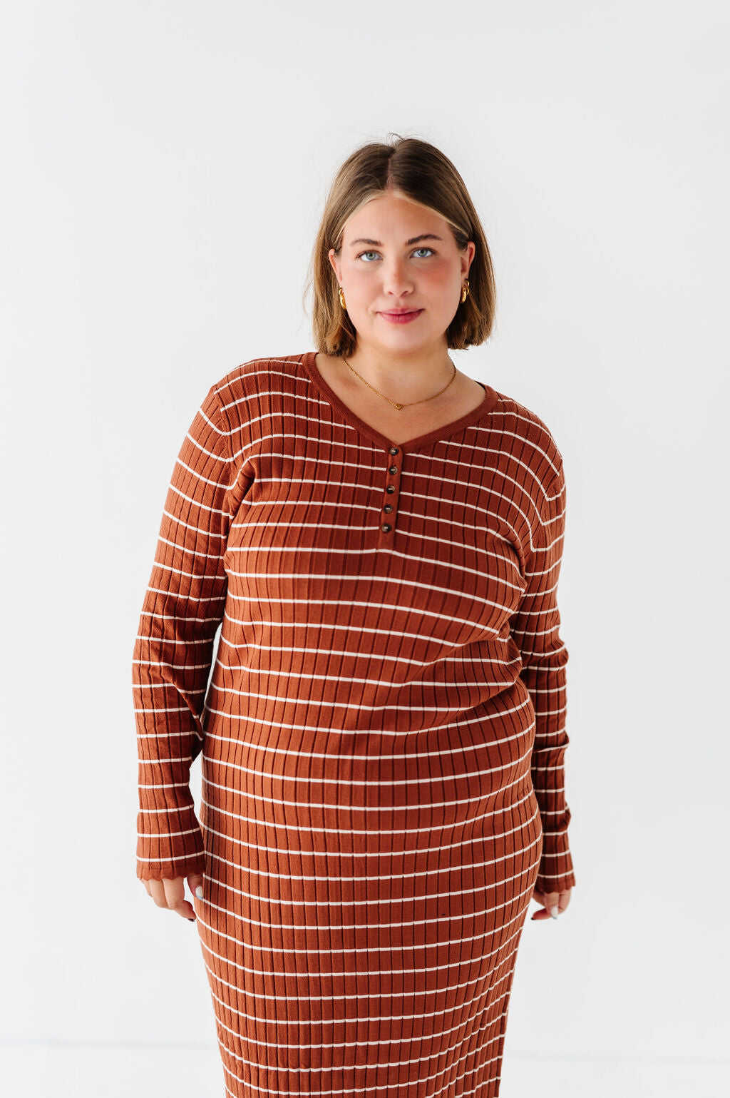 Willow Stripe Sweater Dress in Rust
