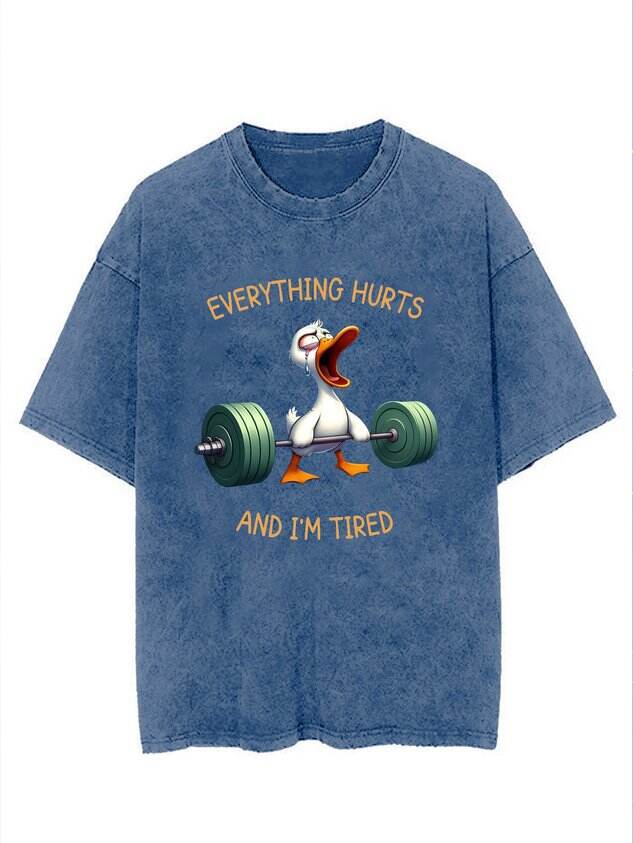 🦆 Cute Fitness Duck Washed Printed T-Shirt