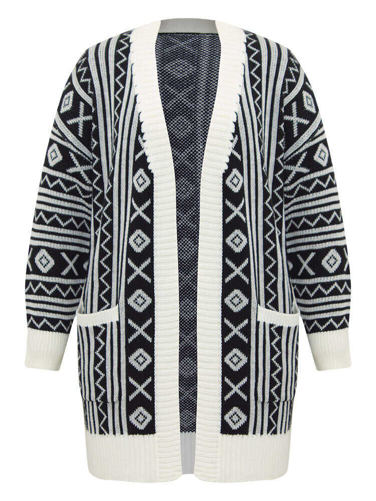 Geometric Bandana Contrast Pocket Cardigan