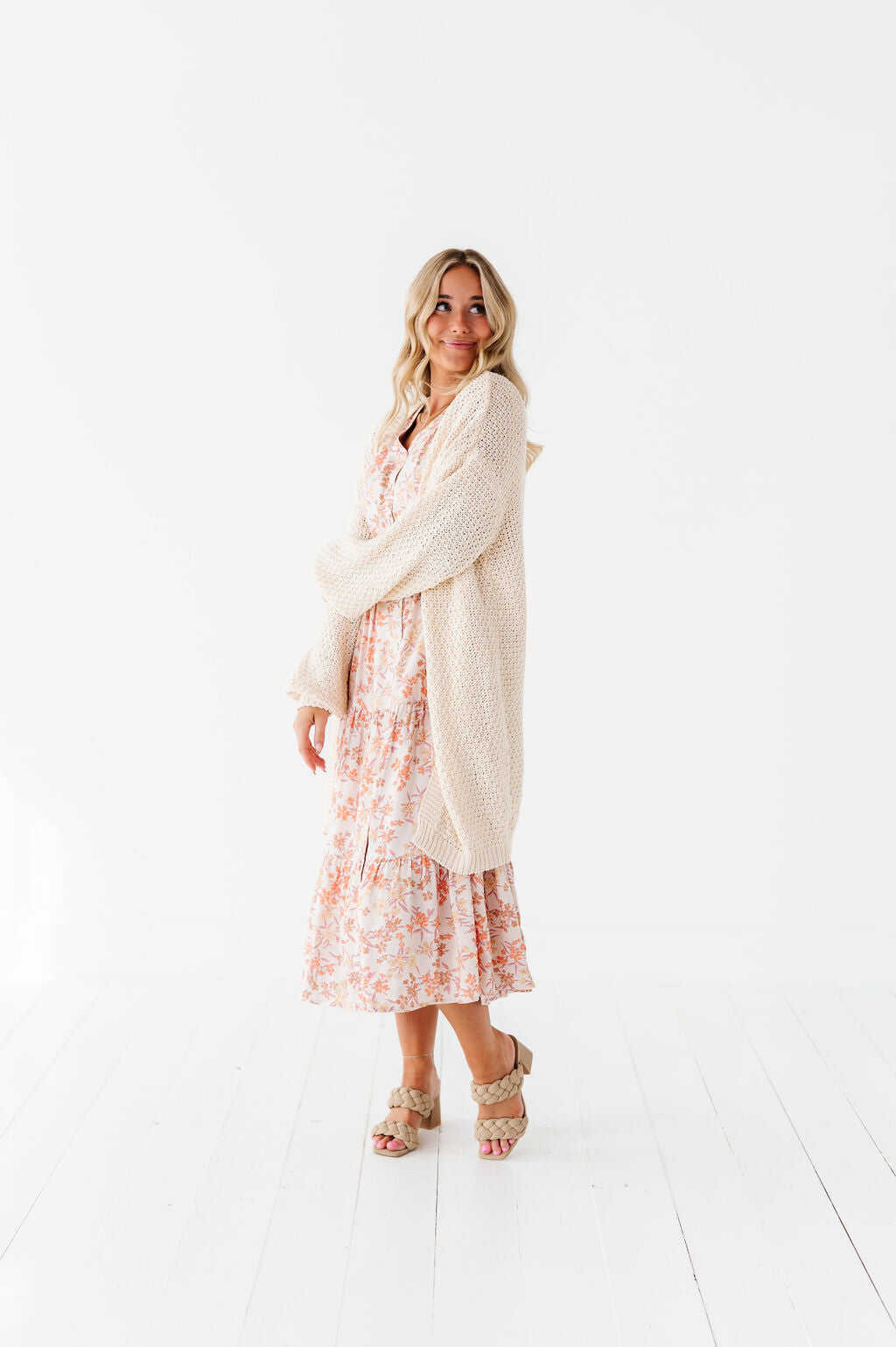 Fiona Floral Dress in Cream Multi - Size 2X, 3X, & 4X Left