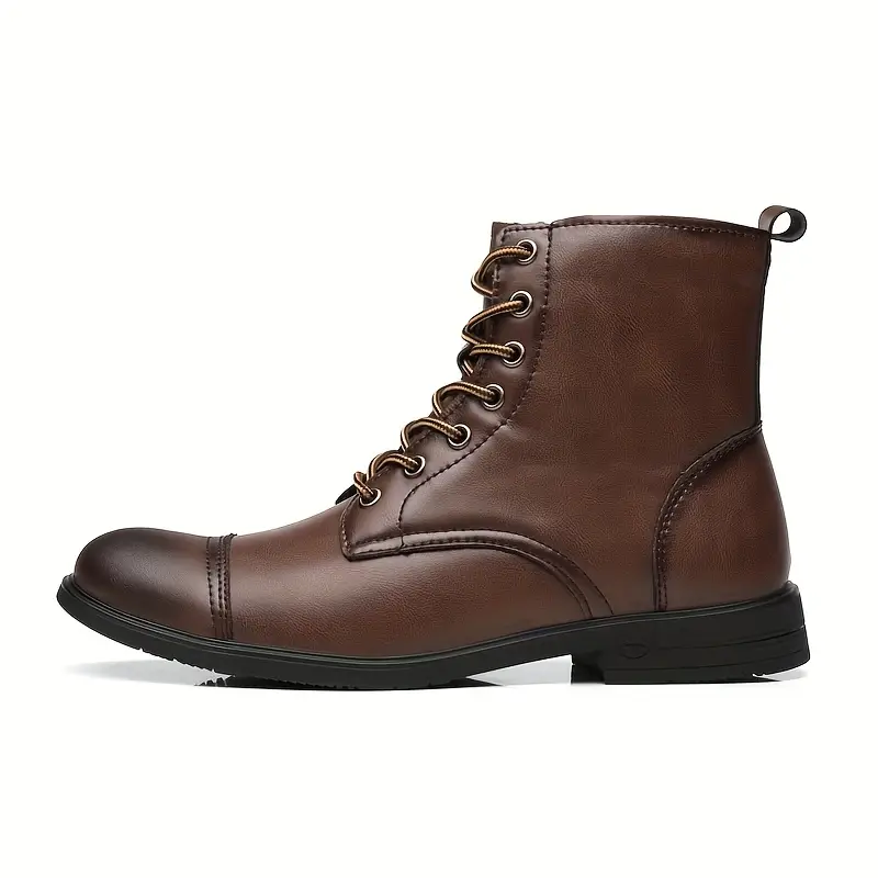 Italian Men's High-top Leather Boots Cap Toe Waterproof Wear-resistant Dress Boots Work Boots