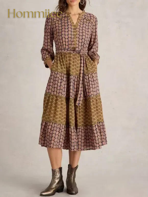 Mabel Mixed Print Midi Dress