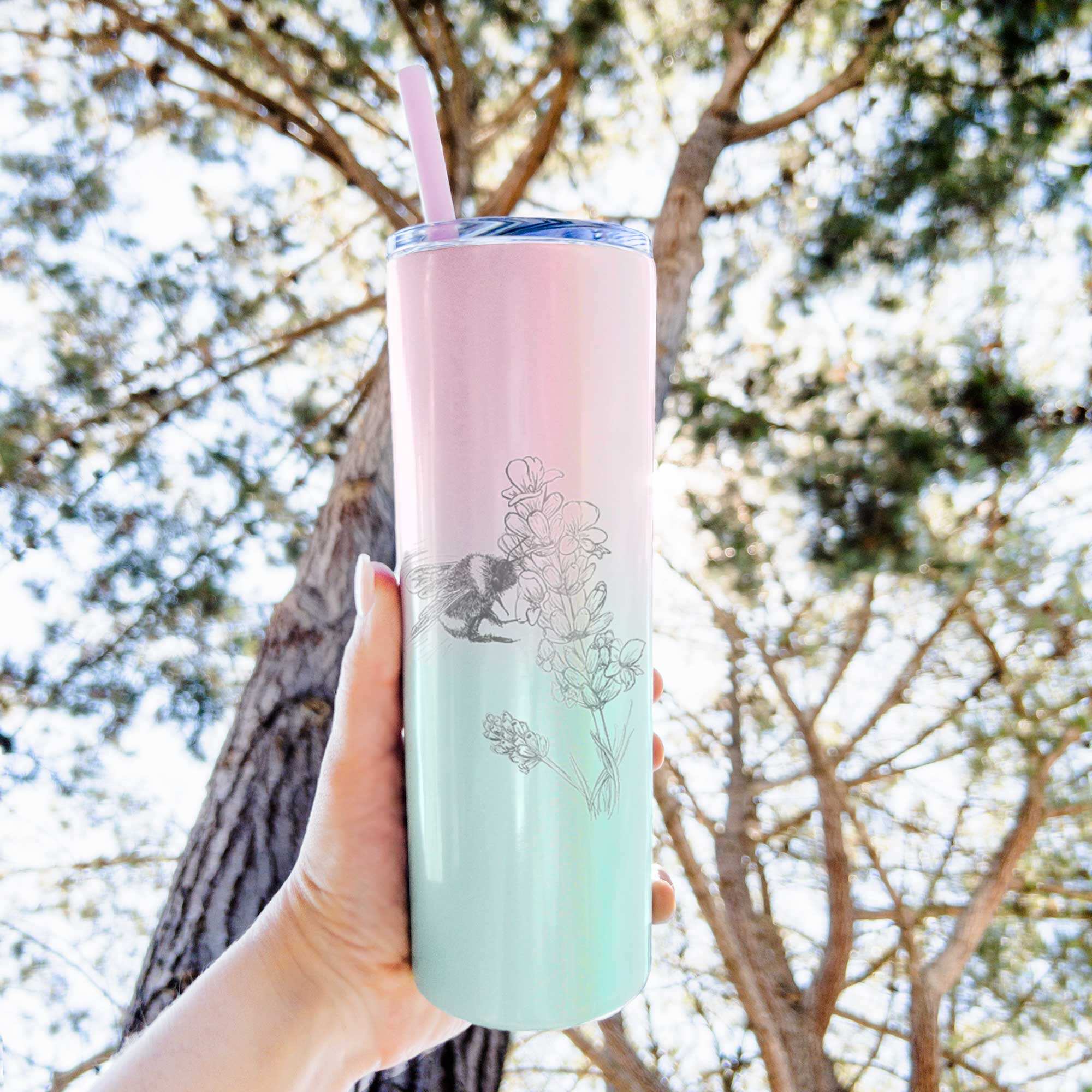 Bumblebee on English Lavender - Bombus Pensylvanicus - 20oz Skinny Tumbler