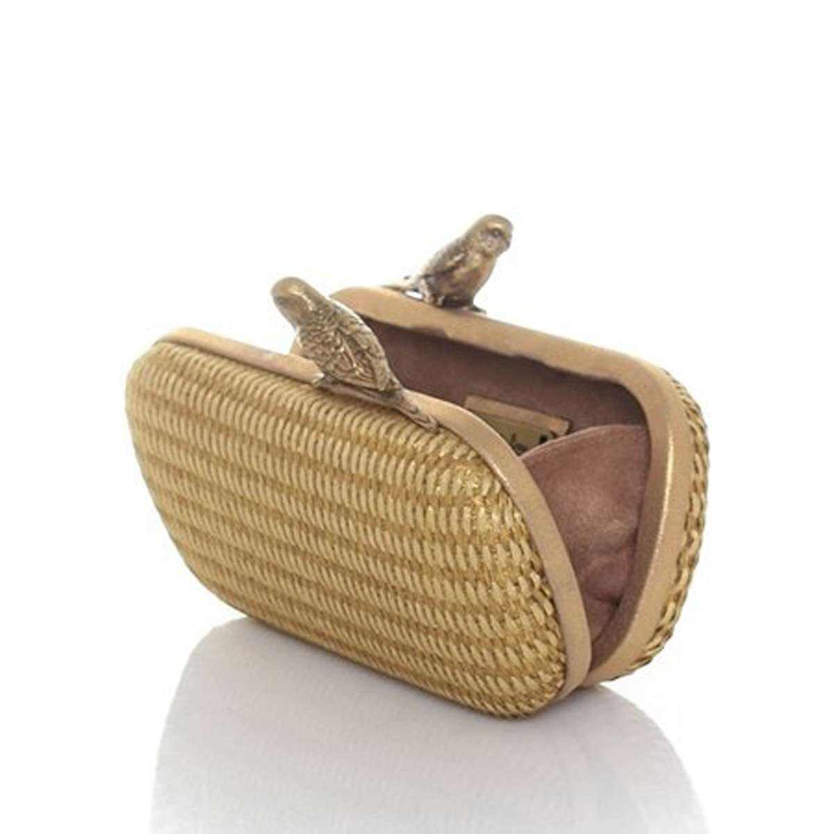 BIRDS GOLD STRAW BOX CLUTCH