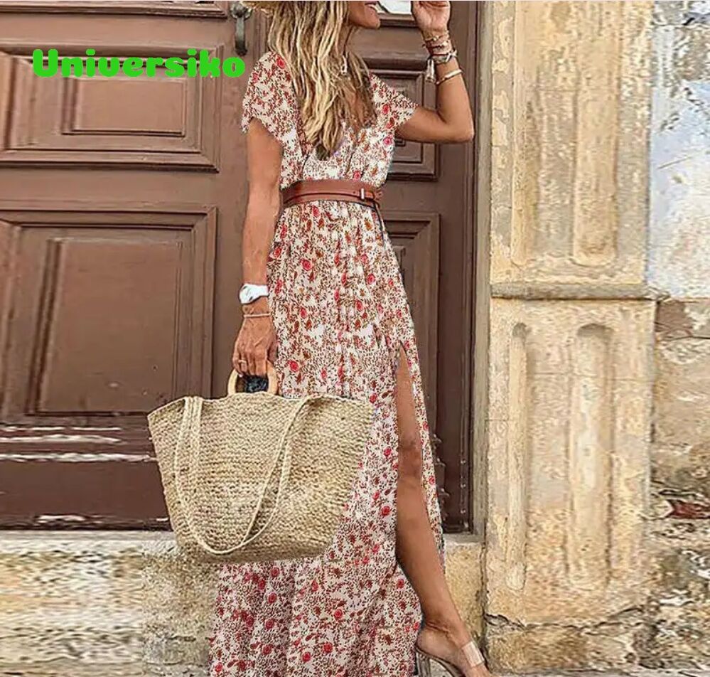 Bohemian V-neck floral dress