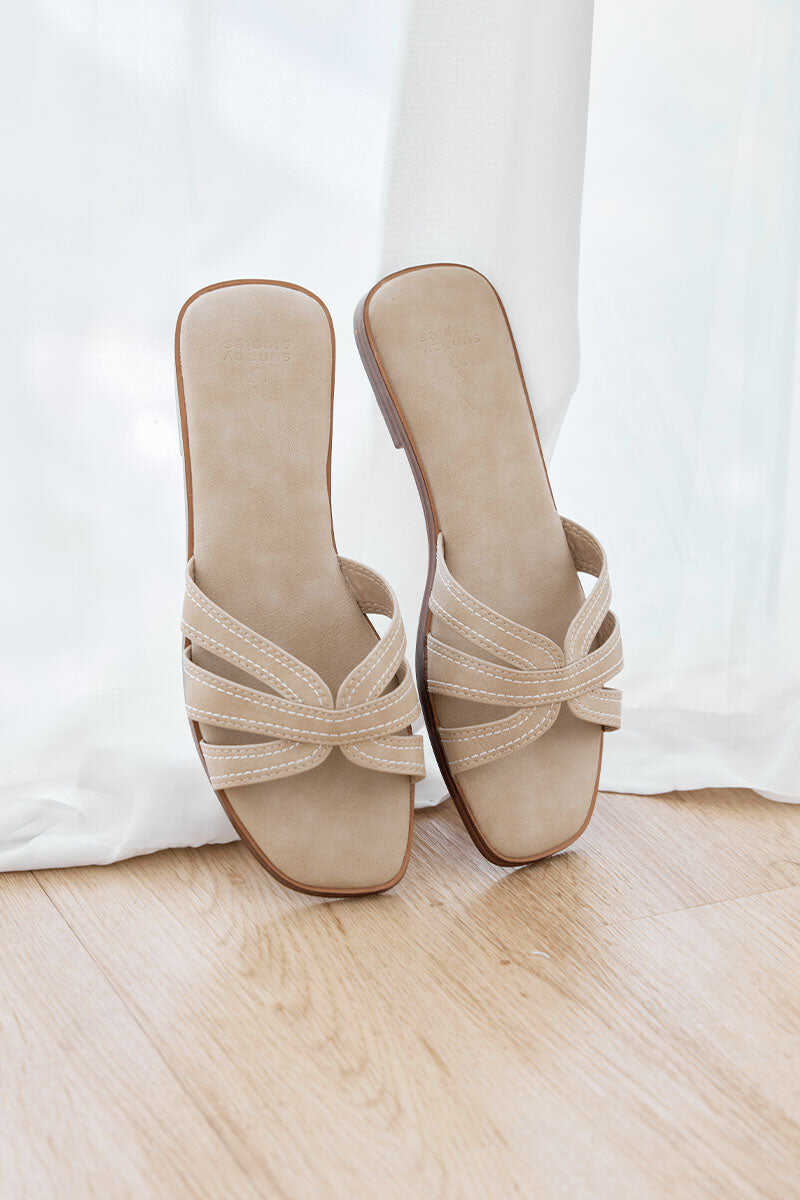 Leone Interlocking Cloud Sliders in Taupe Waterproof Suede