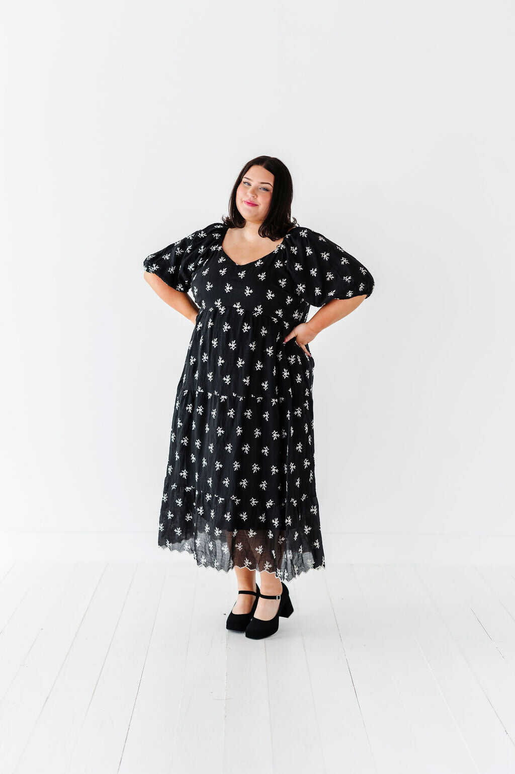 Pearl Midi Dress in Black - Size Small, Medium, & 3X Left