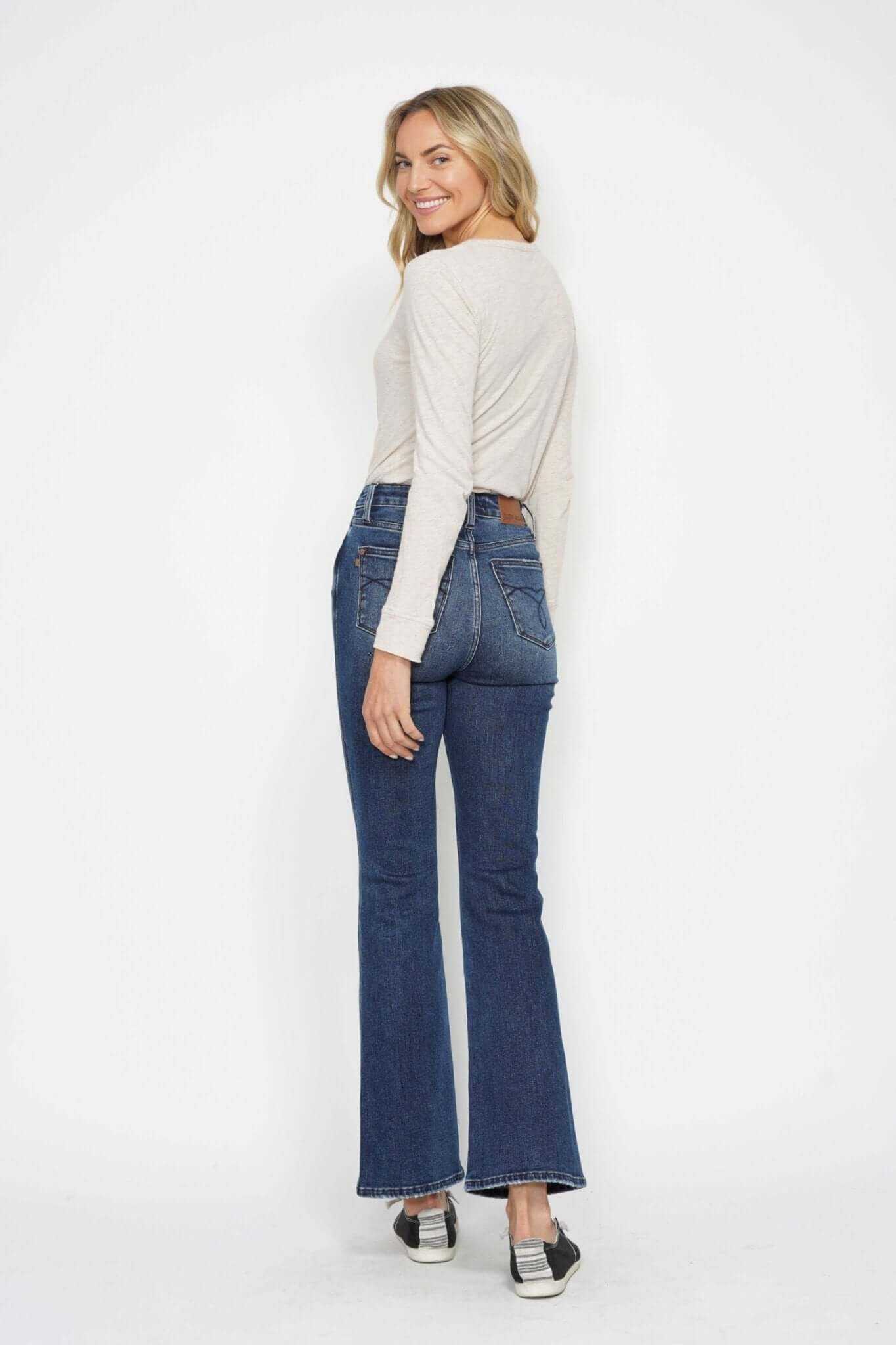 Judy Blue High Rise Embroidered Pocket Tummy Control Bootcut Jeans - Short Inseam