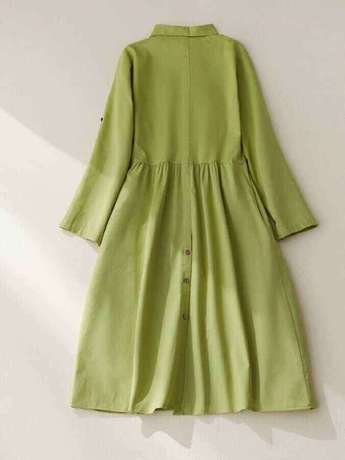 Cotton And Linen Solid Color Shirt Skirt
