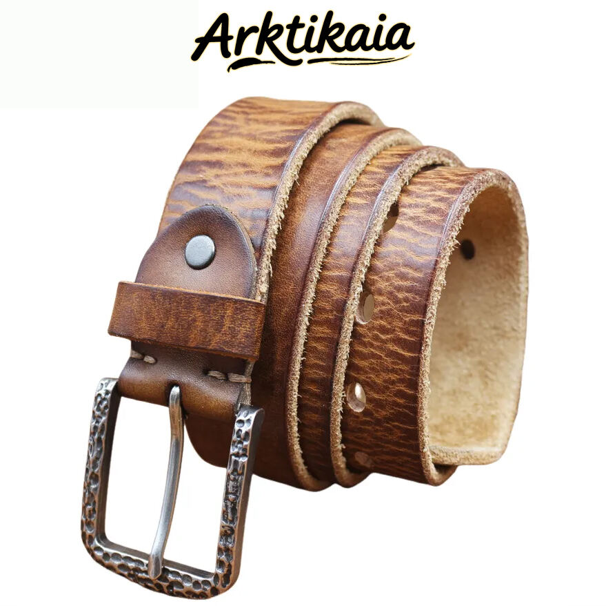 Men's Vintage Distressed Top Layer Pure Cowhide Leather Belt 77785842U