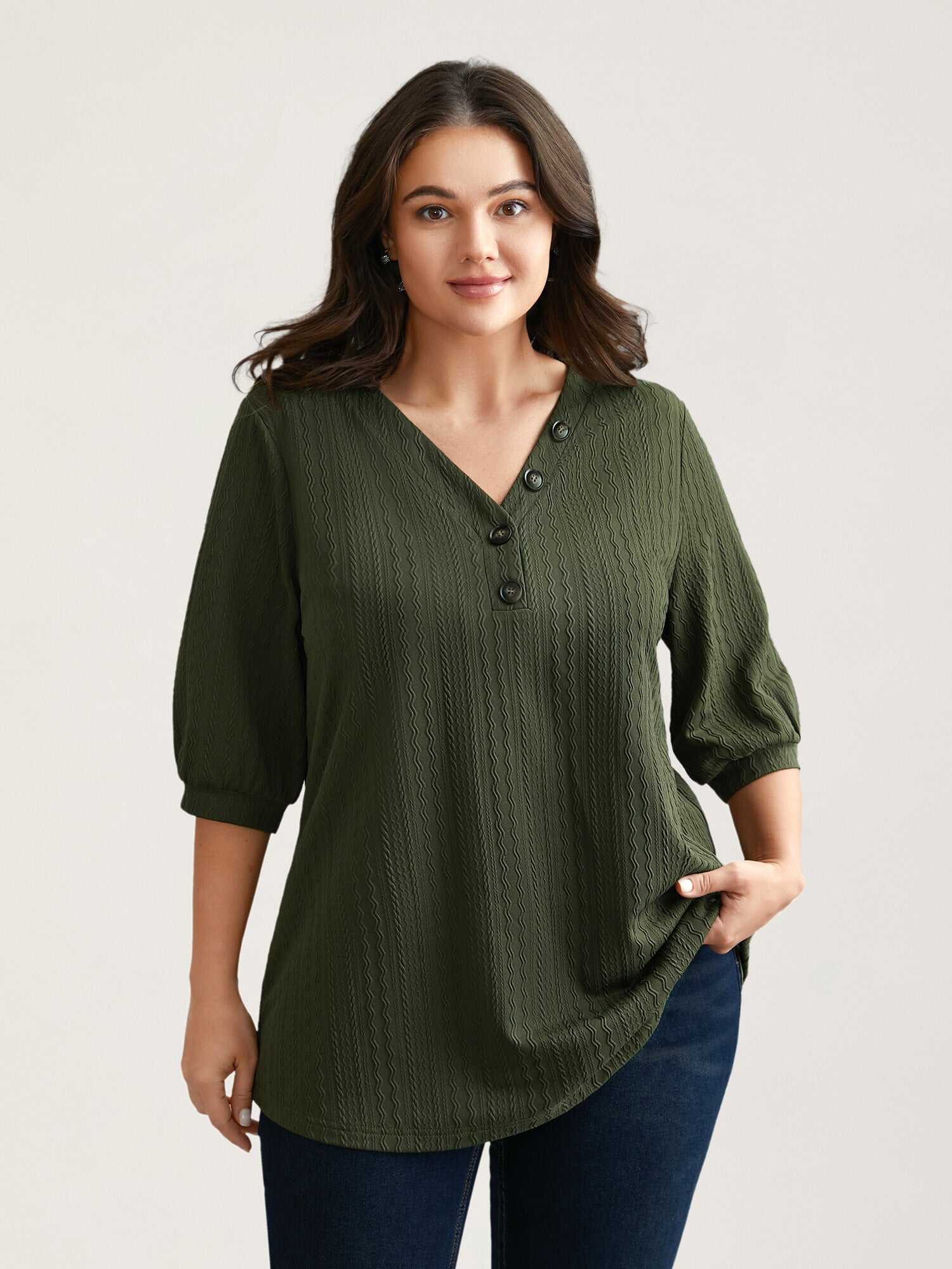 Plain Knit Texture Gathered Top
