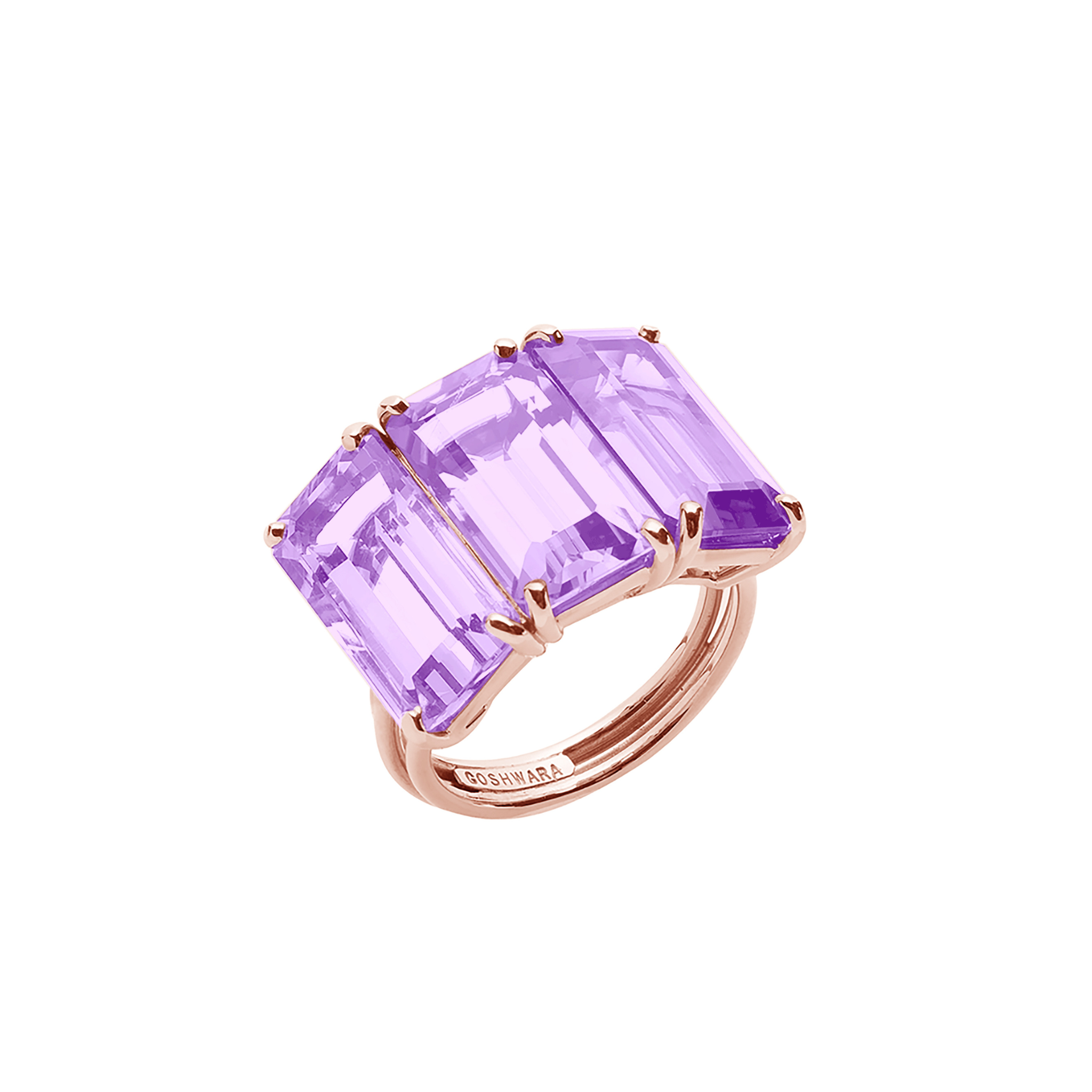 Goshwara Three-Stone Amethyst 18K Rose Gold Ring