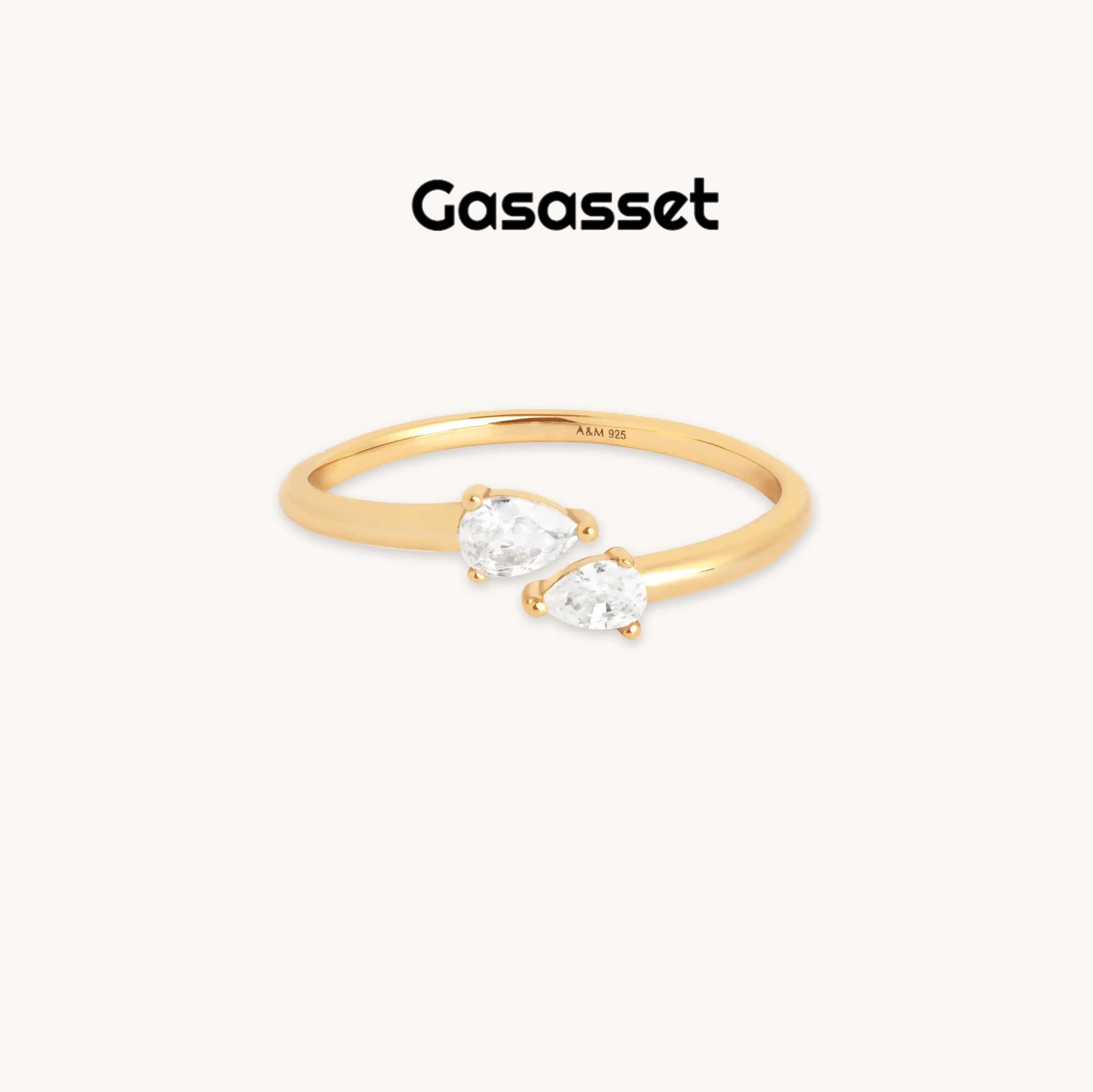 Crystal Pear Open Ring in Gold
