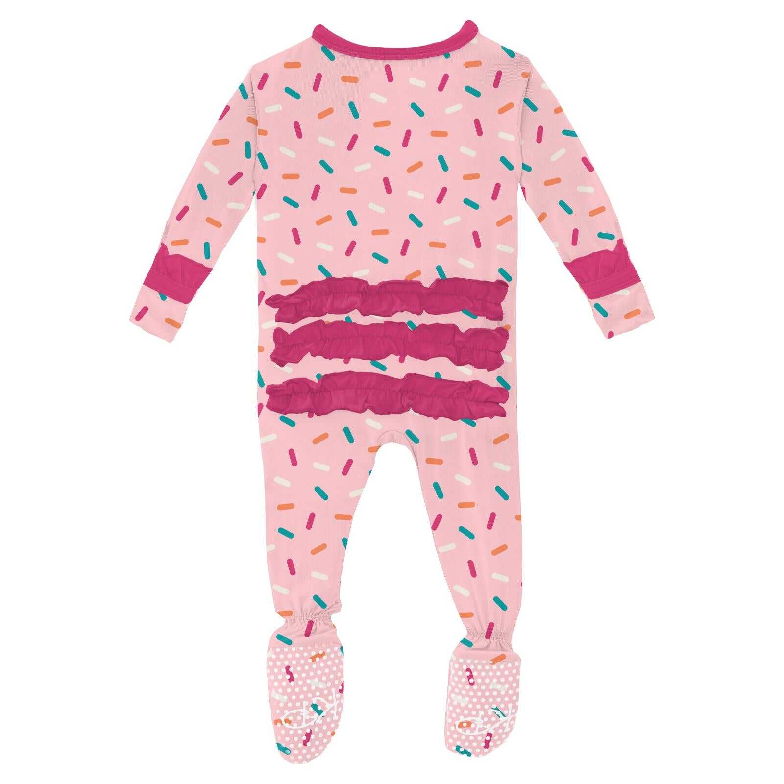 Print Classic Ruffle Footie with Snaps in Lotus Sprinkles