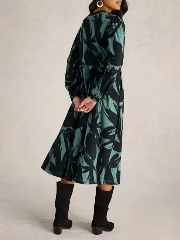Leah Jersey Dress In Green Print