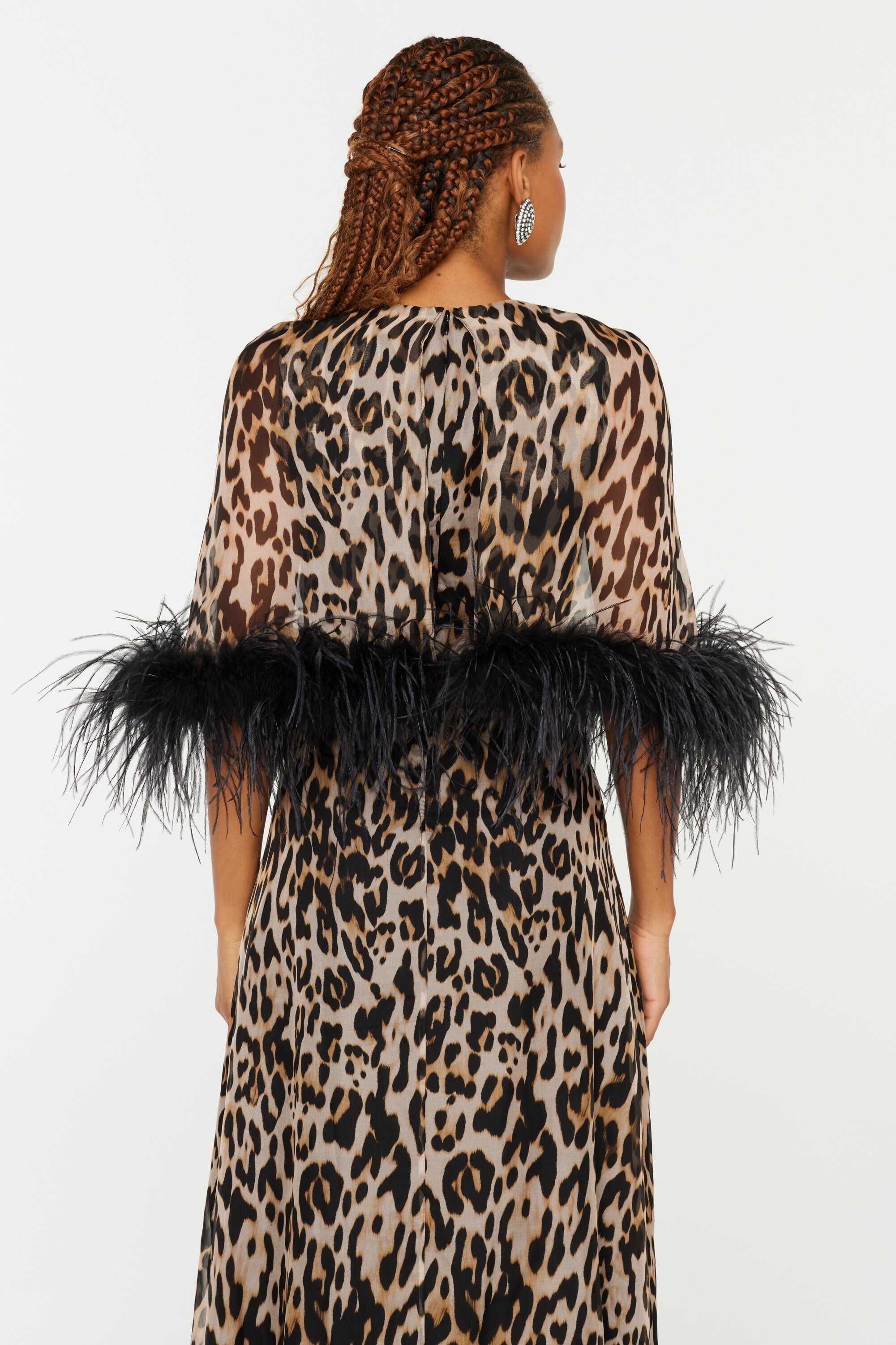 Cecilia Caped Dress w. Feathers