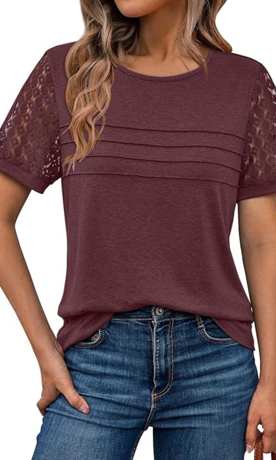 Dressy Lace Casual Shirt With Elegant Sleeves And Lace Detail