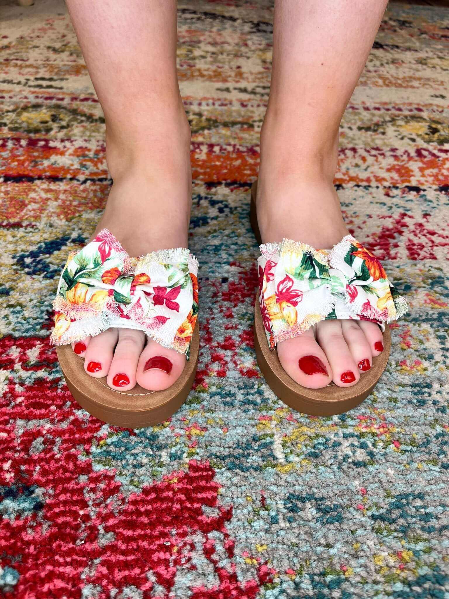 Corkys Footwear Spray Tan Sandal Slide - White Floral