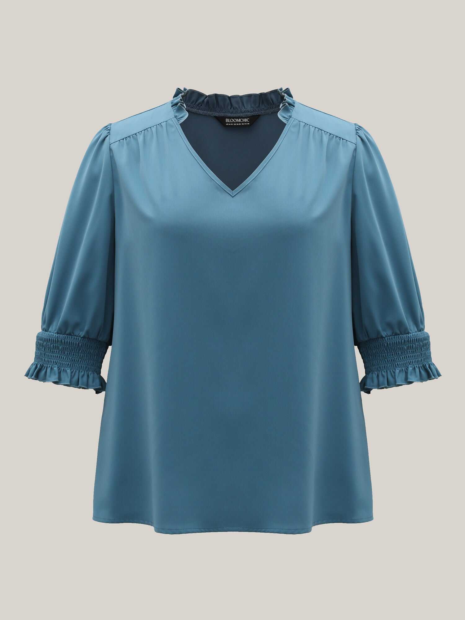Shirred Sleeve Collared Plain Blouse