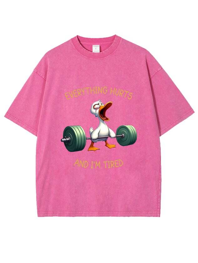 🦆 Cute Fitness Duck Washed Printed T-Shirt