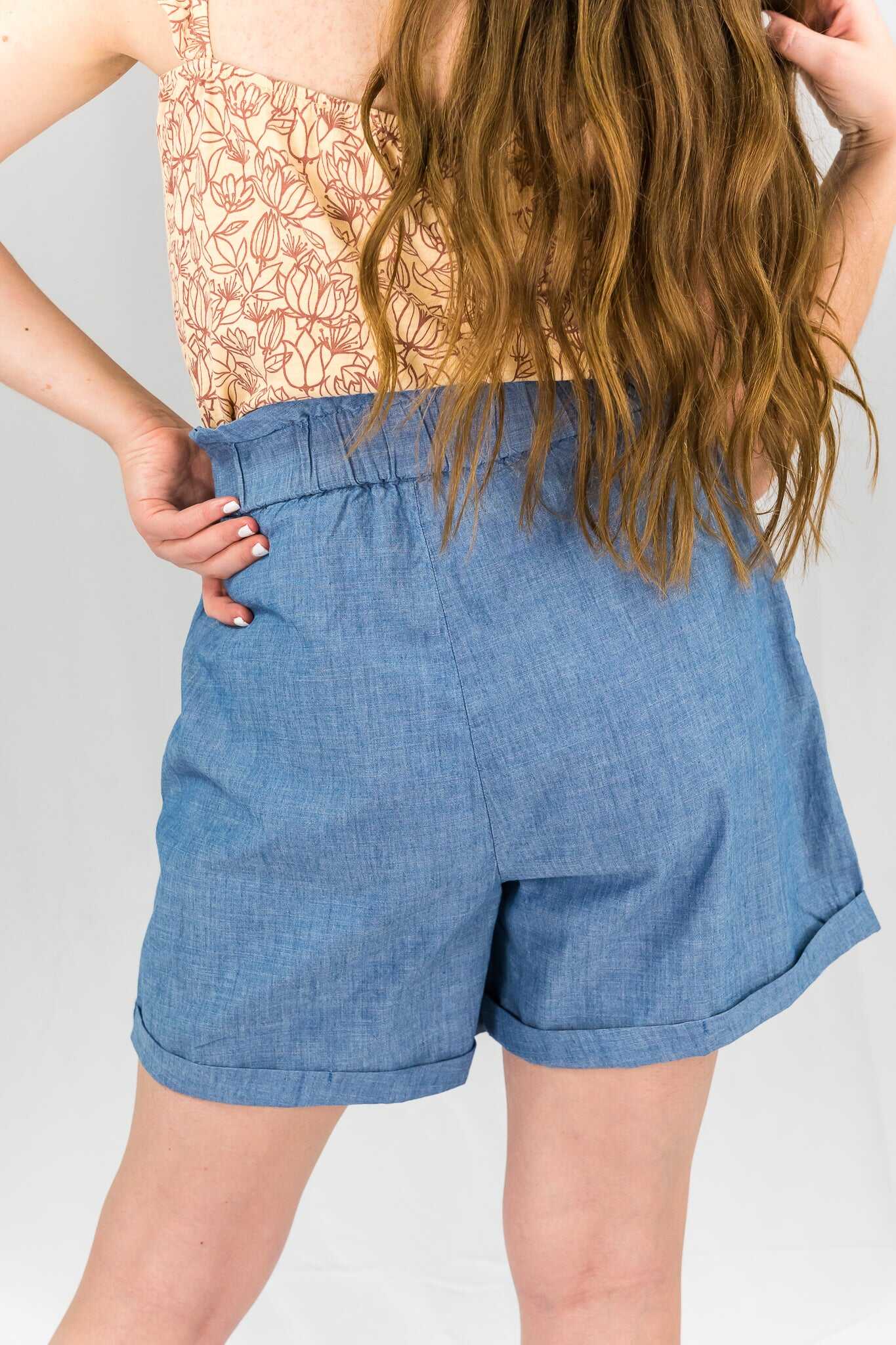 Paperbag Cuffed Chambray Shorts - SALE