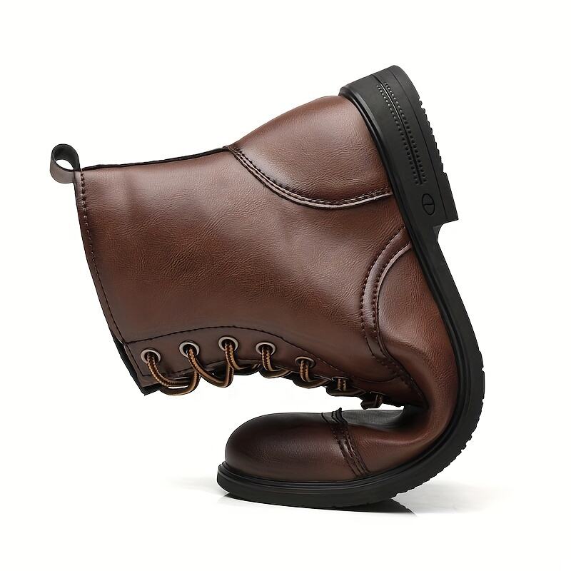 Italian Men's High-top Leather Boots Cap Toe Waterproof Wear-resistant Dress Boots Work Boots