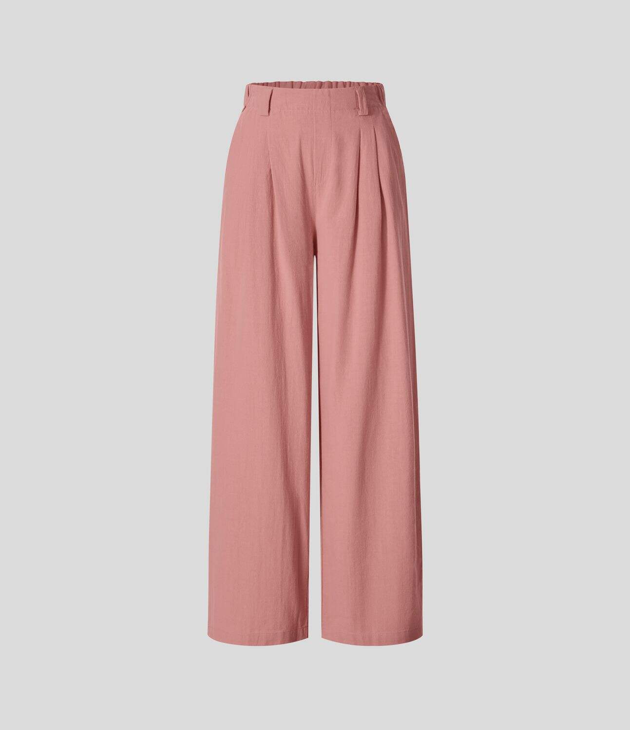 High Waisted Plicated Side Pocket Wide Leg Flowy Solid Palazzo Casual Linen-Feel Pants