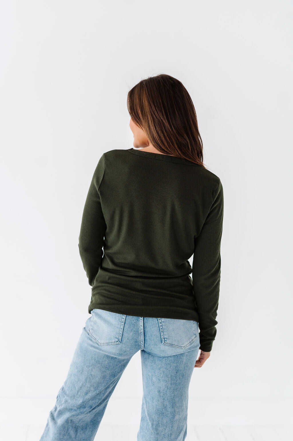 Kori Basic Ribbed Top in Olive - Size Small & X-Large Left