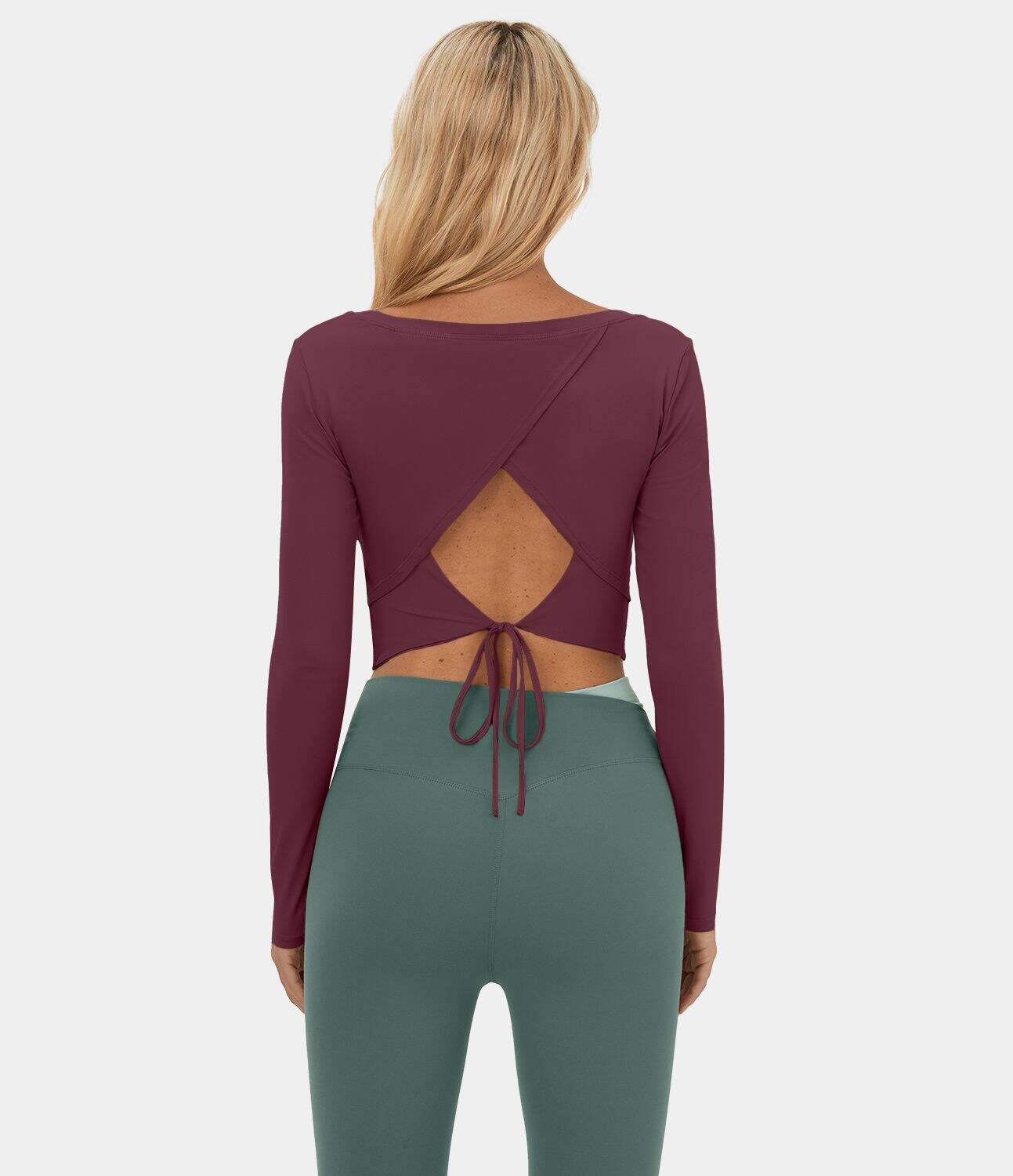 Long Sleeve Backless Cut Out Tie Back Cropped Barre Ballet Dance Sports Top