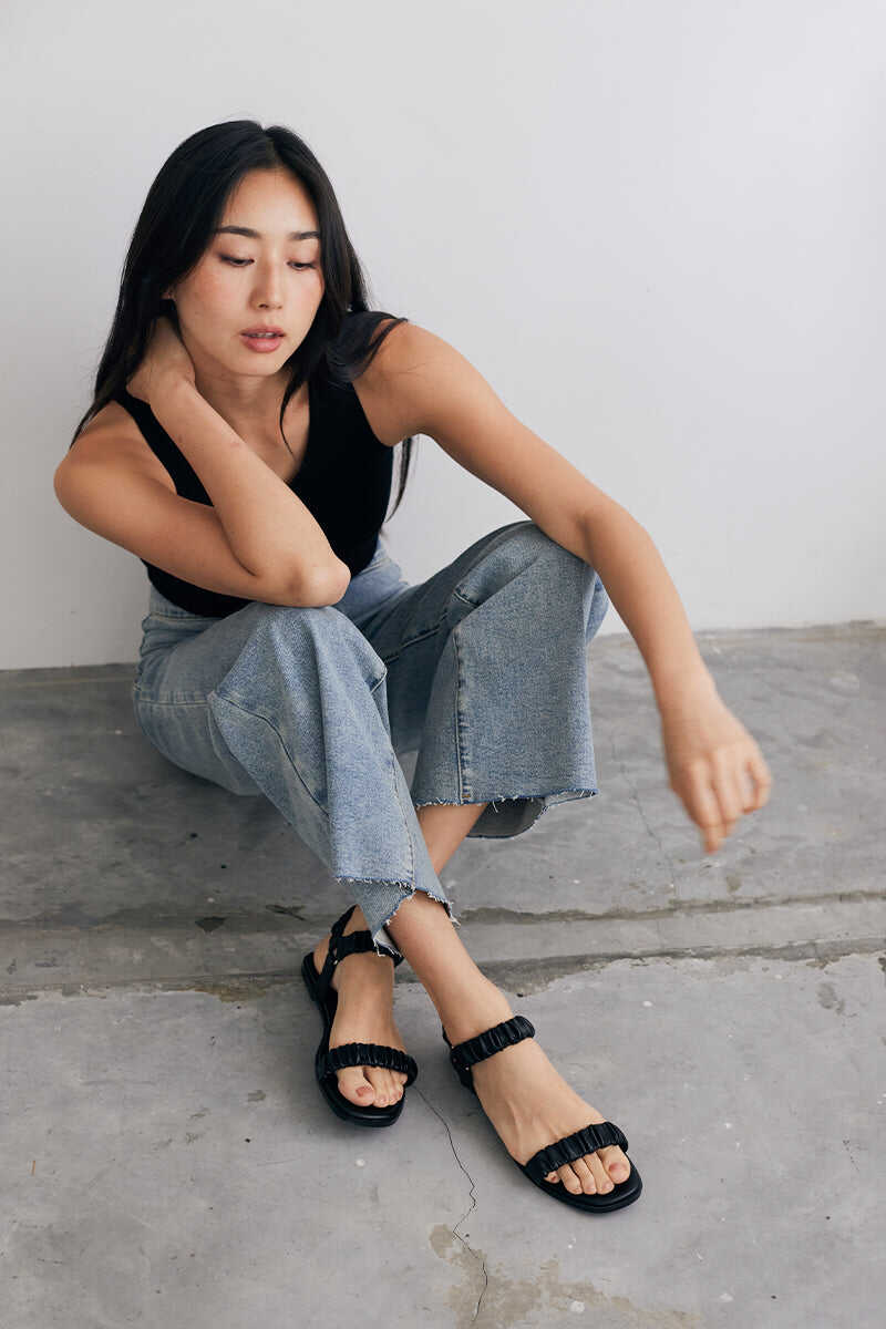 Juno Ruching Sports Sandals in Black