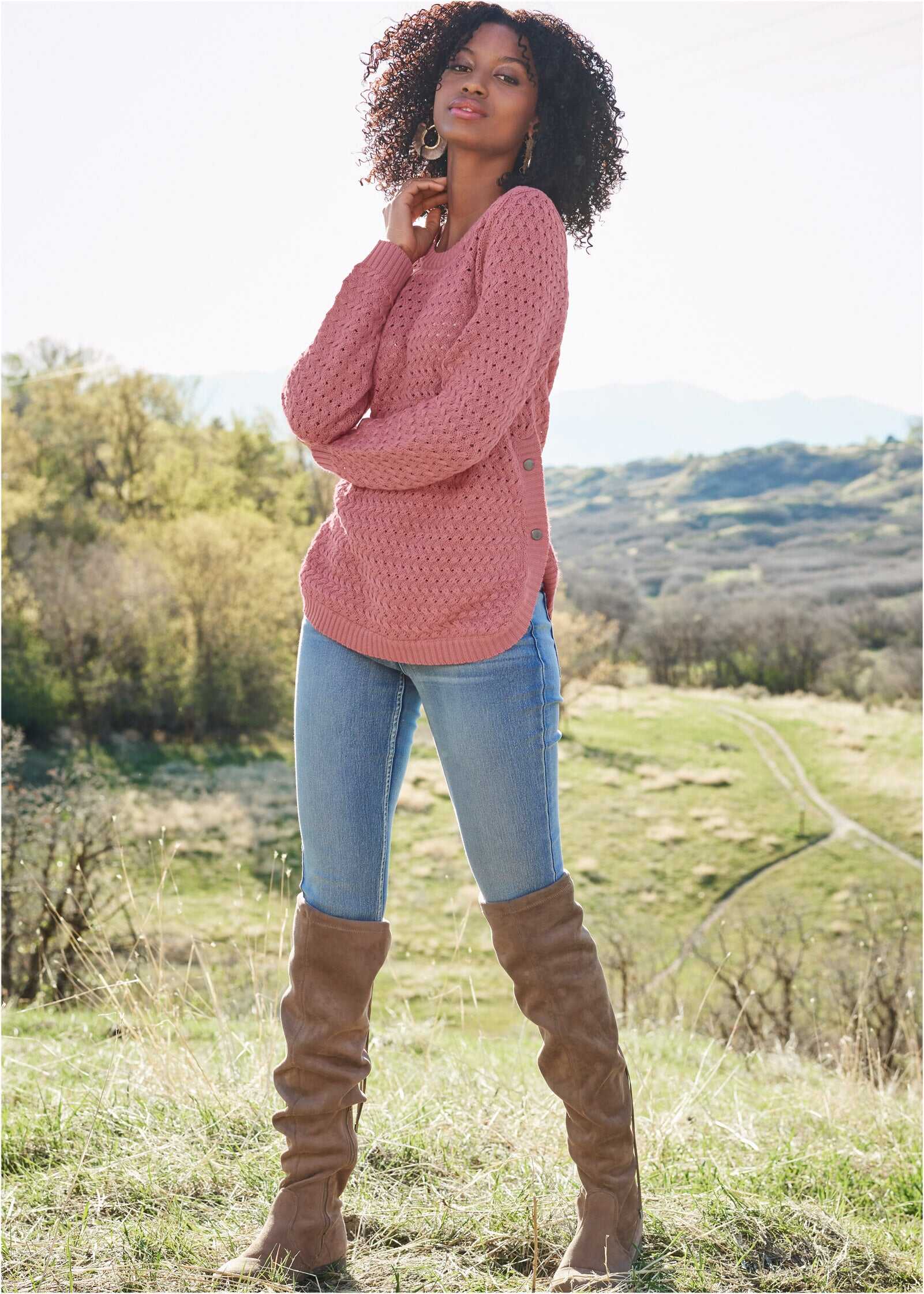 Button Detail Sweater - Pink