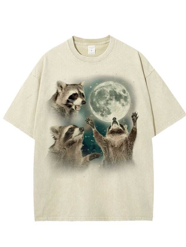 🦝Funny Raccoon Print Washed T-Shirt