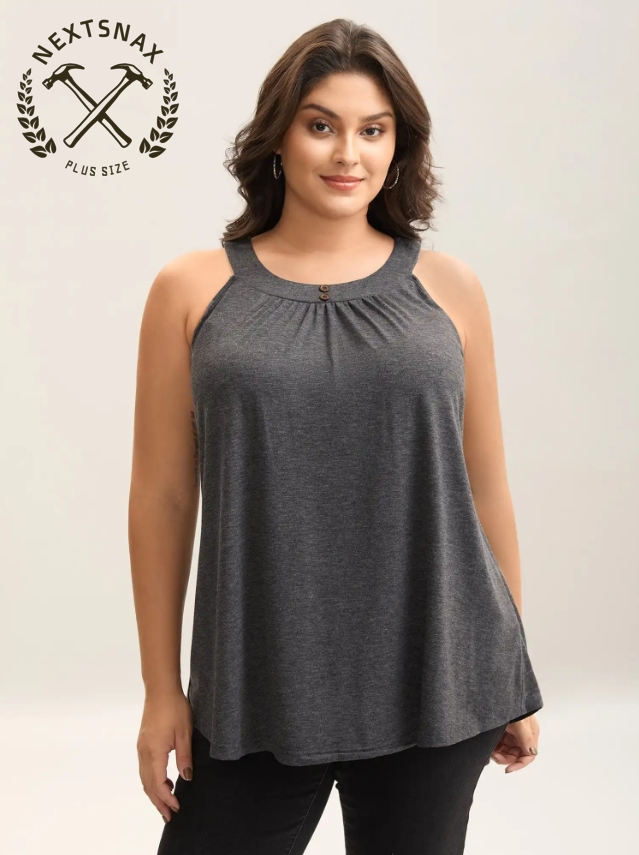 Pleated Button Detail Tank Top