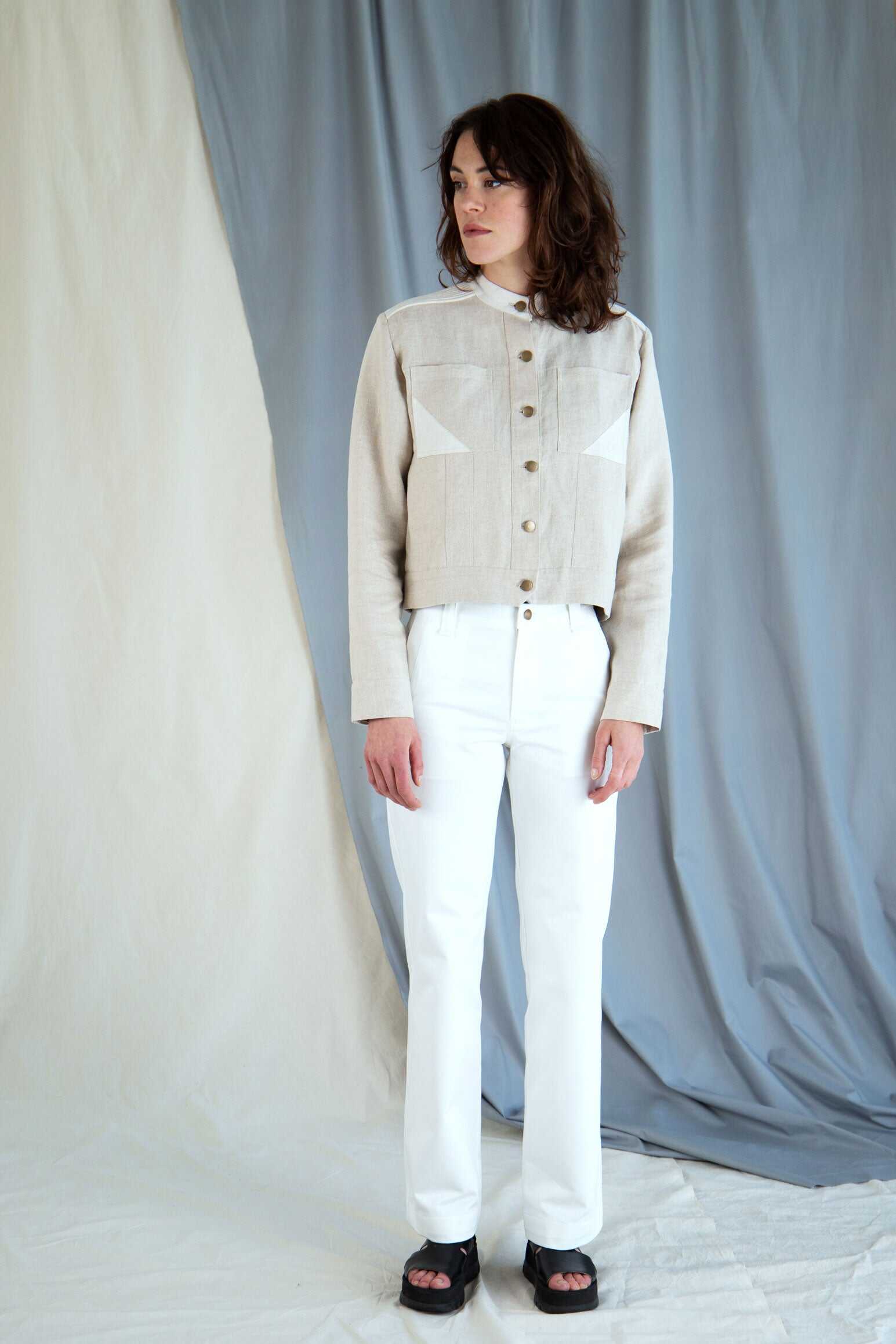 Corded linen boxy jacket - Stone beige