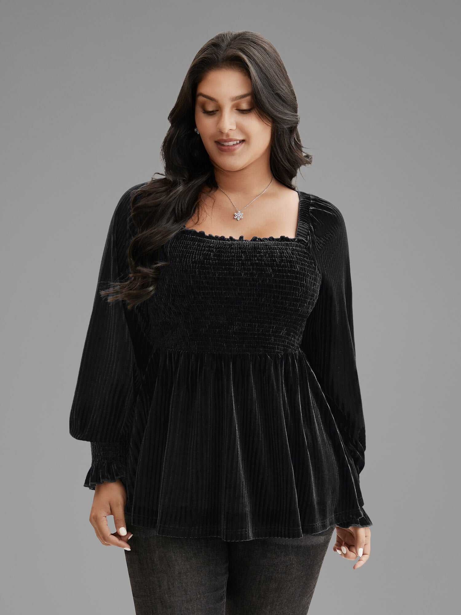 Velvet Smocked Bodice Jersey Top
