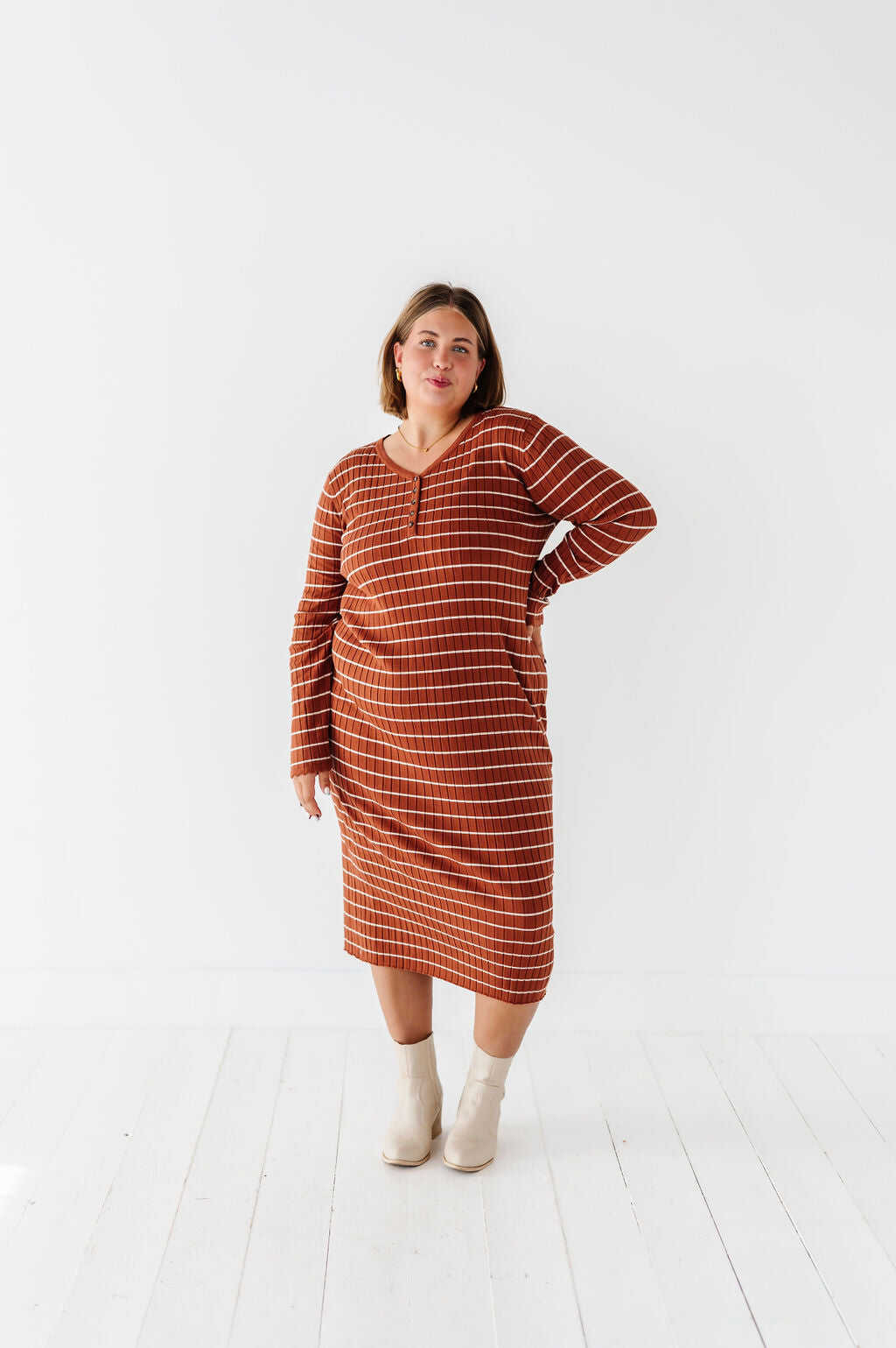Willow Stripe Sweater Dress in Rust